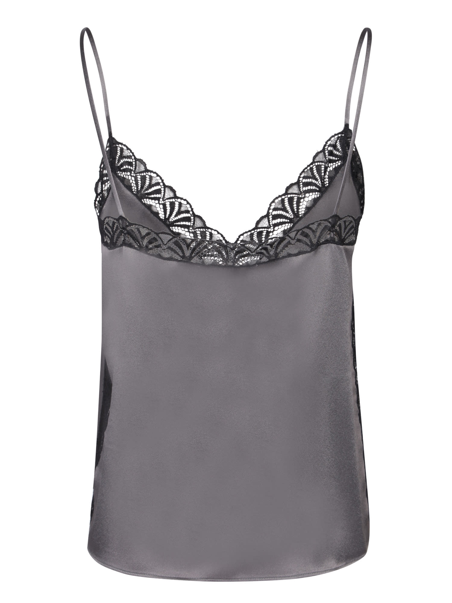 Shop Alberta Ferretti Grey Satin Lingerie Top With Lace