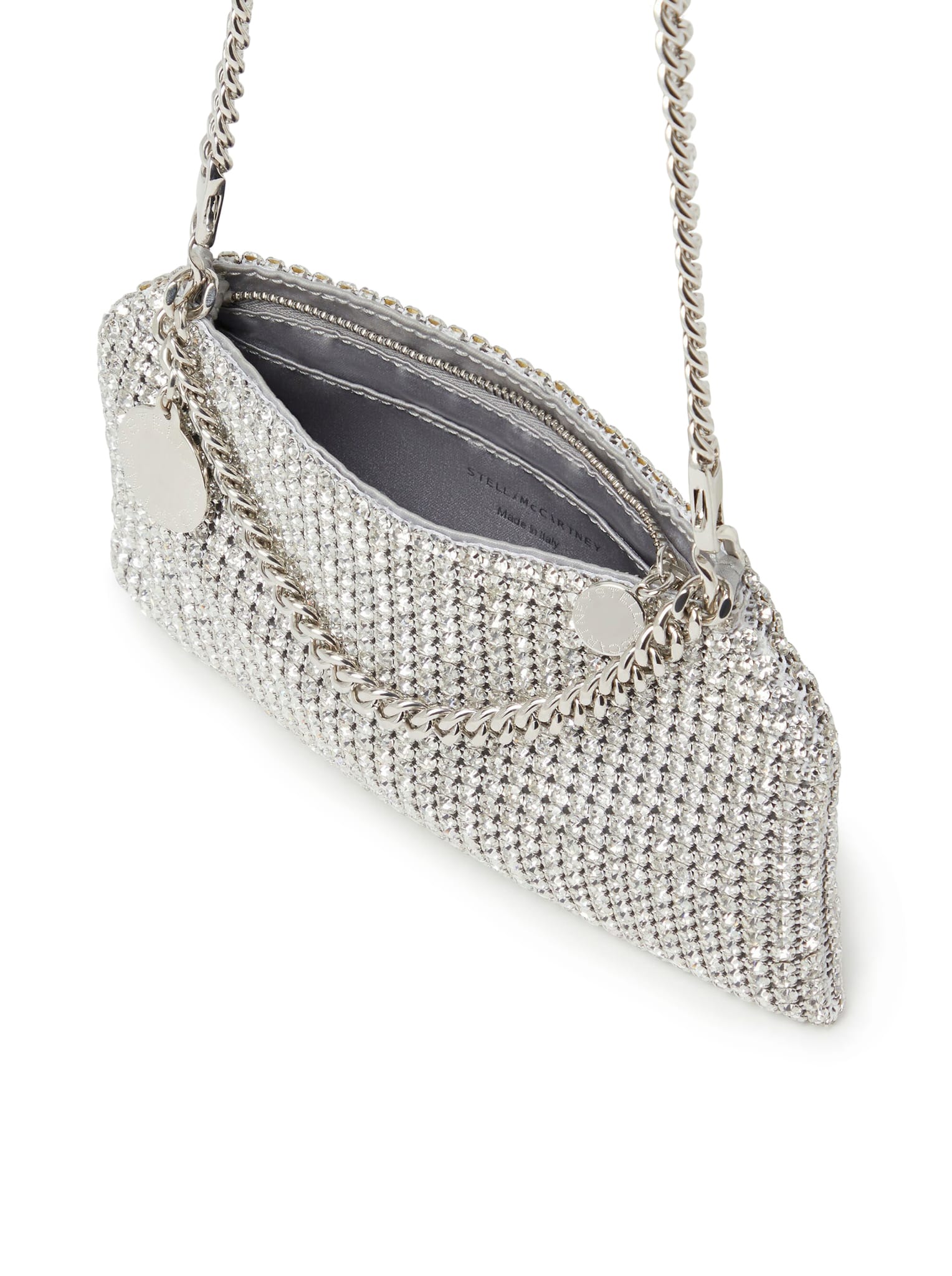 Shop Stella Mccartney Falabella Shoulder Bag With Crystals In Silver