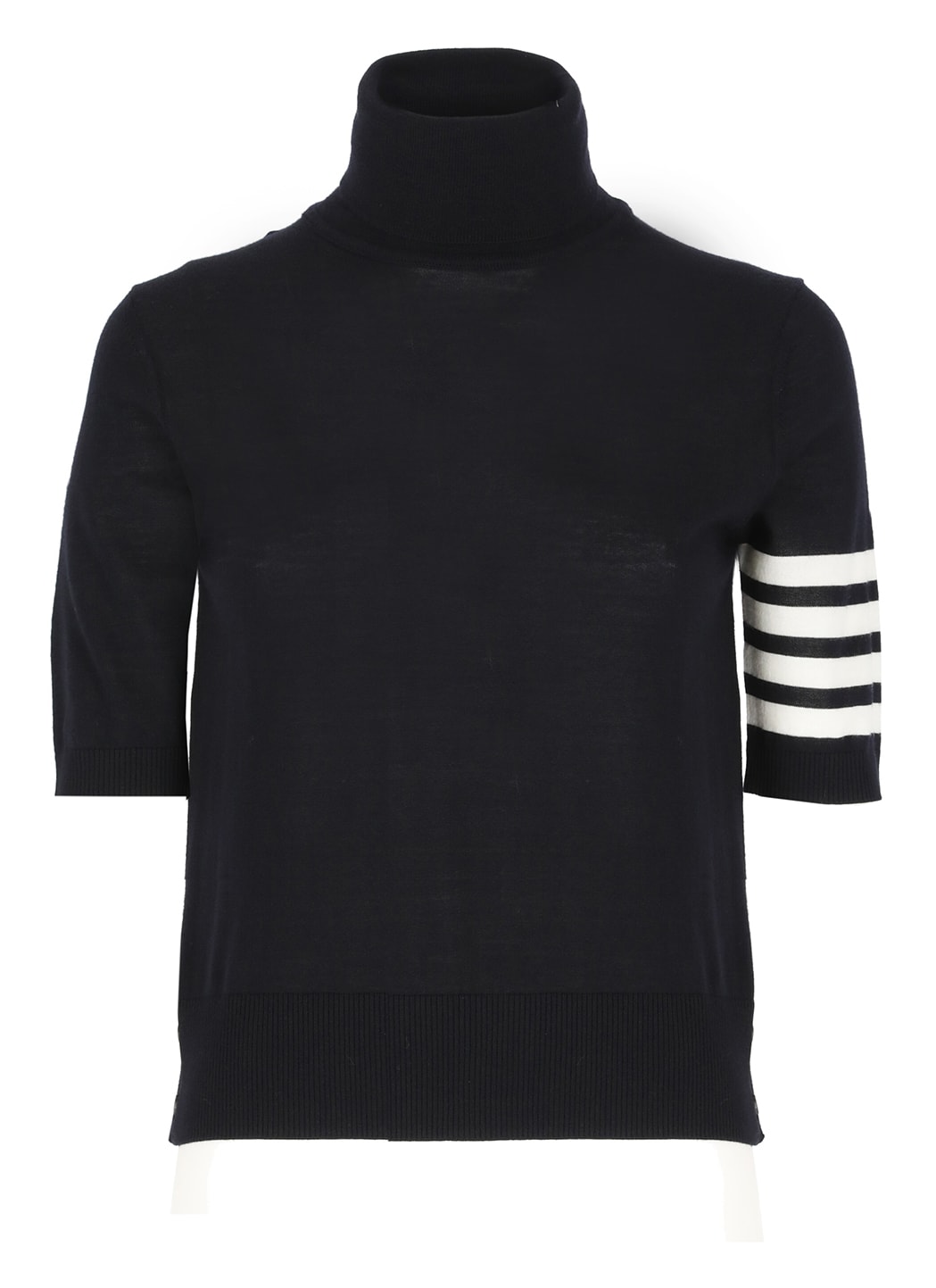 Thom Browne Black Short Sleeve Sweater With 4-bar Detail In Wool Woman
