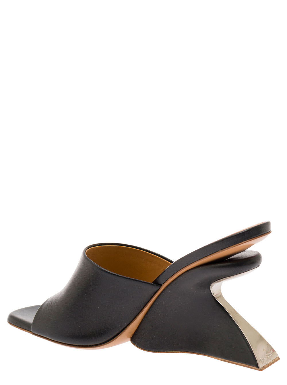 Shop Off-white Jug Black Wedge With Wide Band In Leather Woman