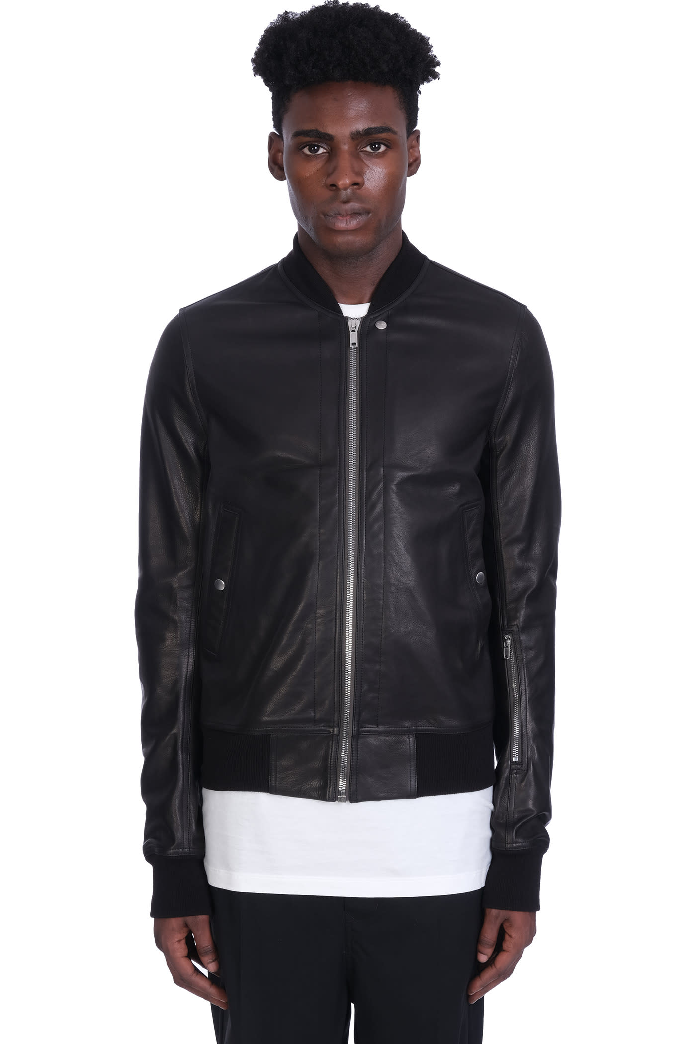 Rick Owens Cropped Flight Leather Jacket In Black Leather