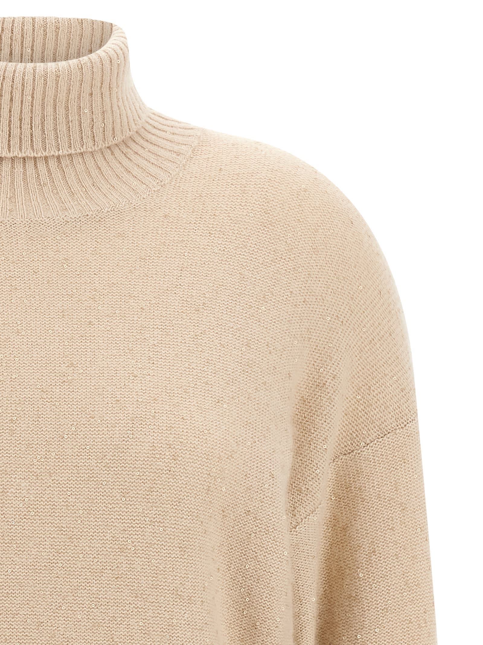 Fabiana Filippi Sequin Turtleneck Sweater Sweaters And Cardigans Beige In Nude