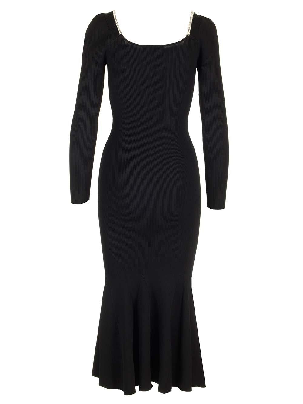 Shop Self-portrait Trim Embellished Knitted Midi Dress In Nero