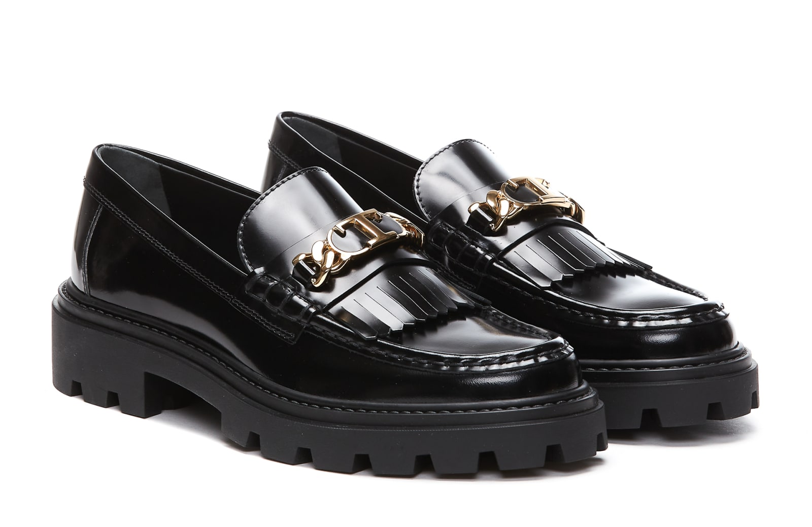 Shop Tod's Fringed Loafers In Black