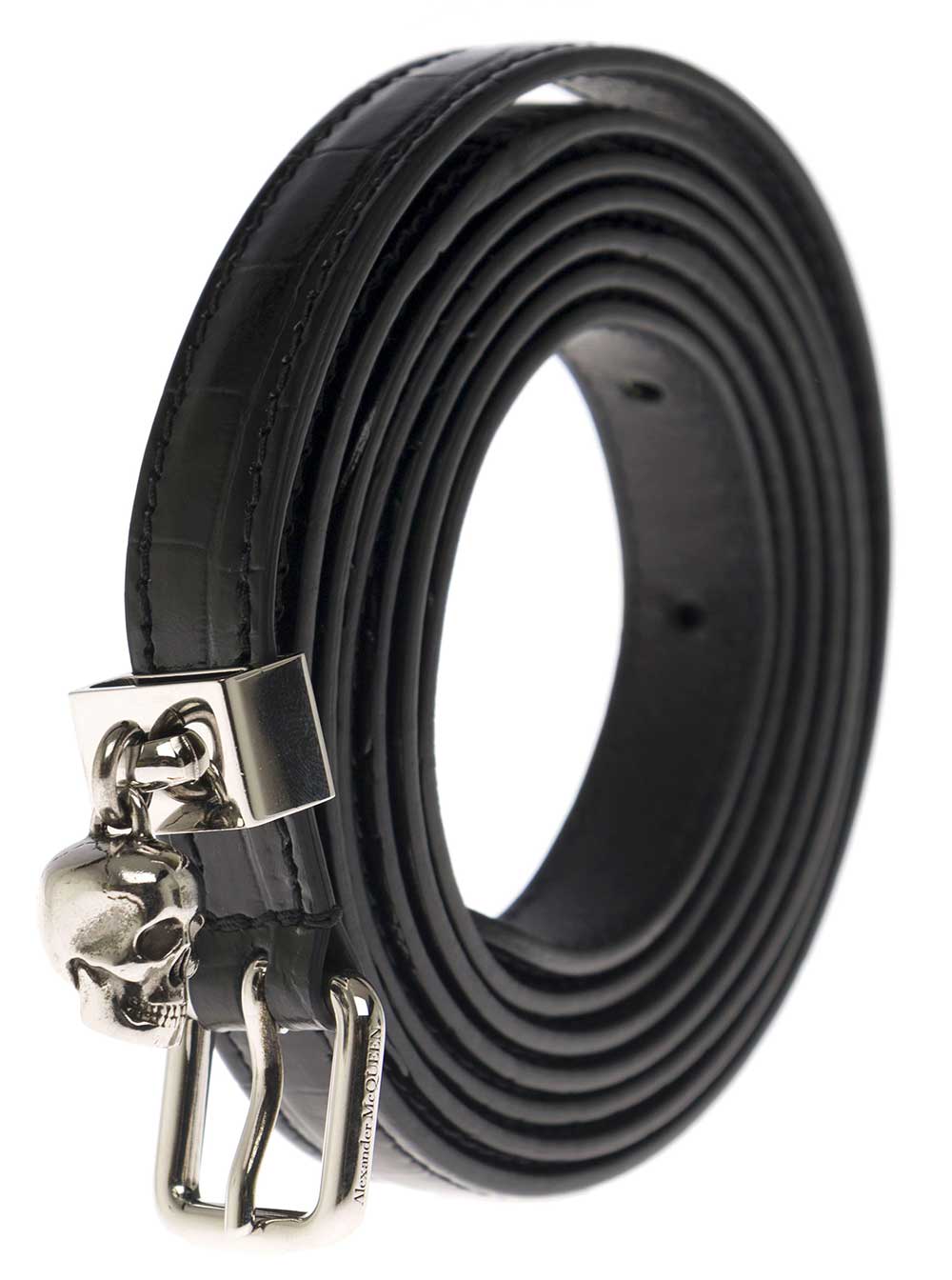 Shop Alexander Mcqueen Double-turn Black Leather Belt With Skull Logo