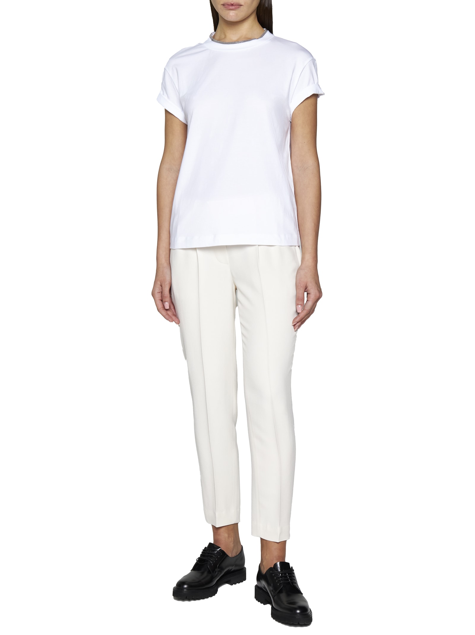 Brunello Cucinelli Jersey Cotton T-shirt With Superimposed Effect In White