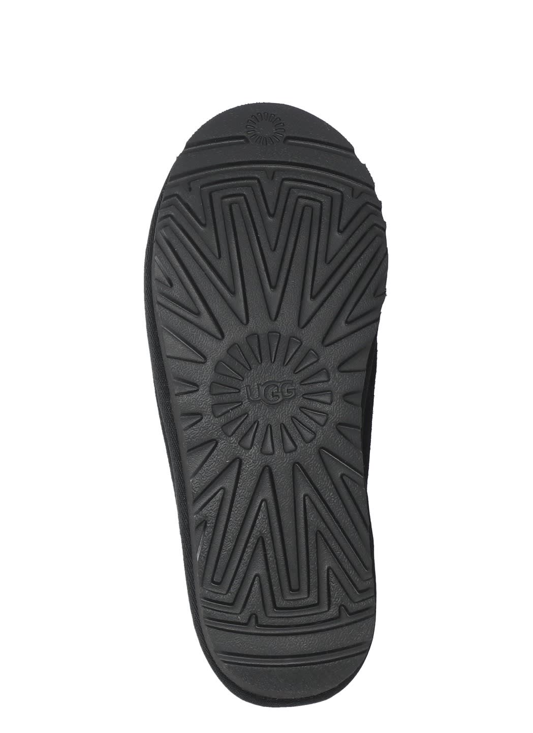Ugg Suede Slip-on Mules With Decorative Zigzag Stitch Detail In Black