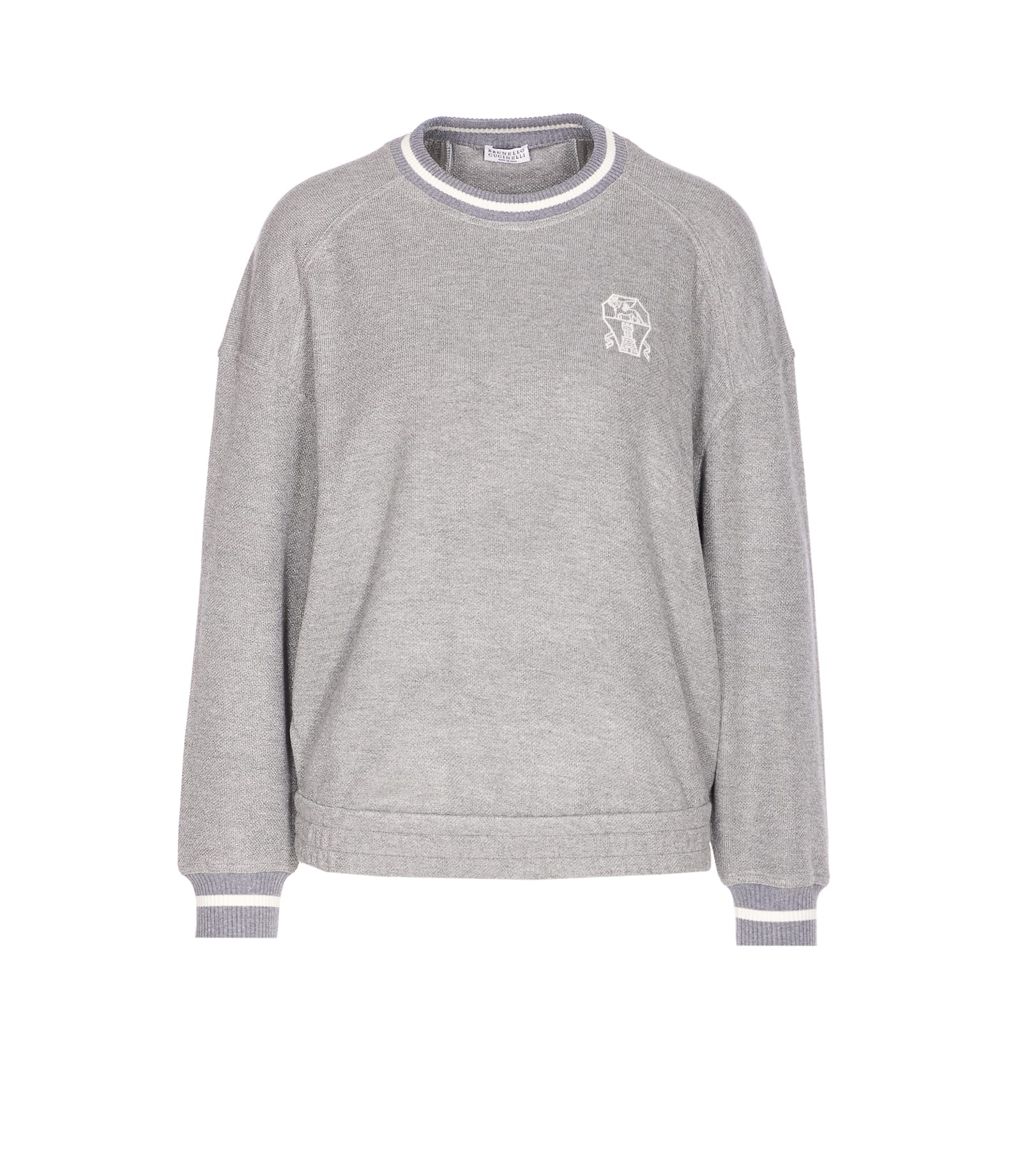 Brunello Cucinelli Grey Embroidered Logo Sweatshirt In Gray