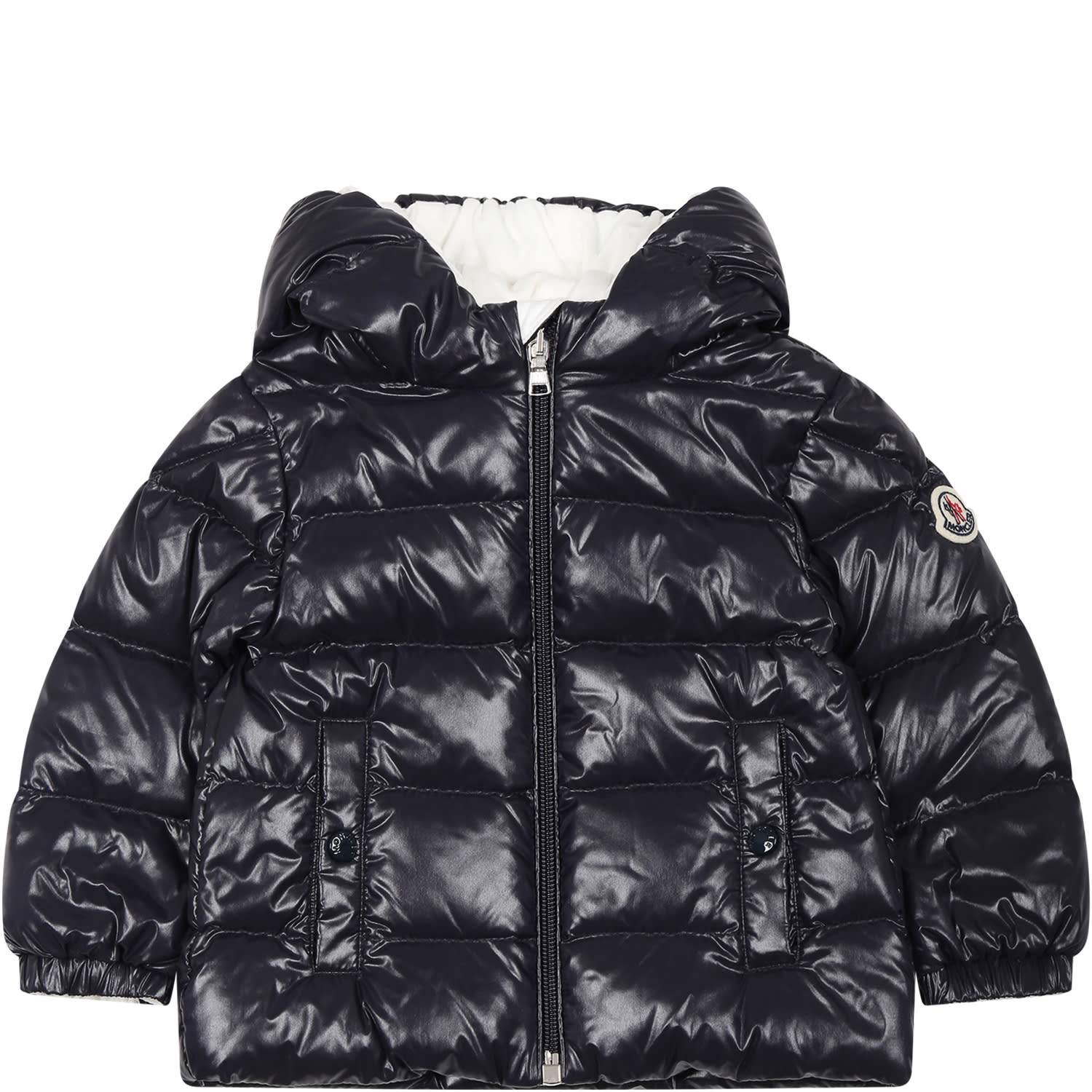 Moncler Blue Anand Down Jacket For Baby Boy With Logo