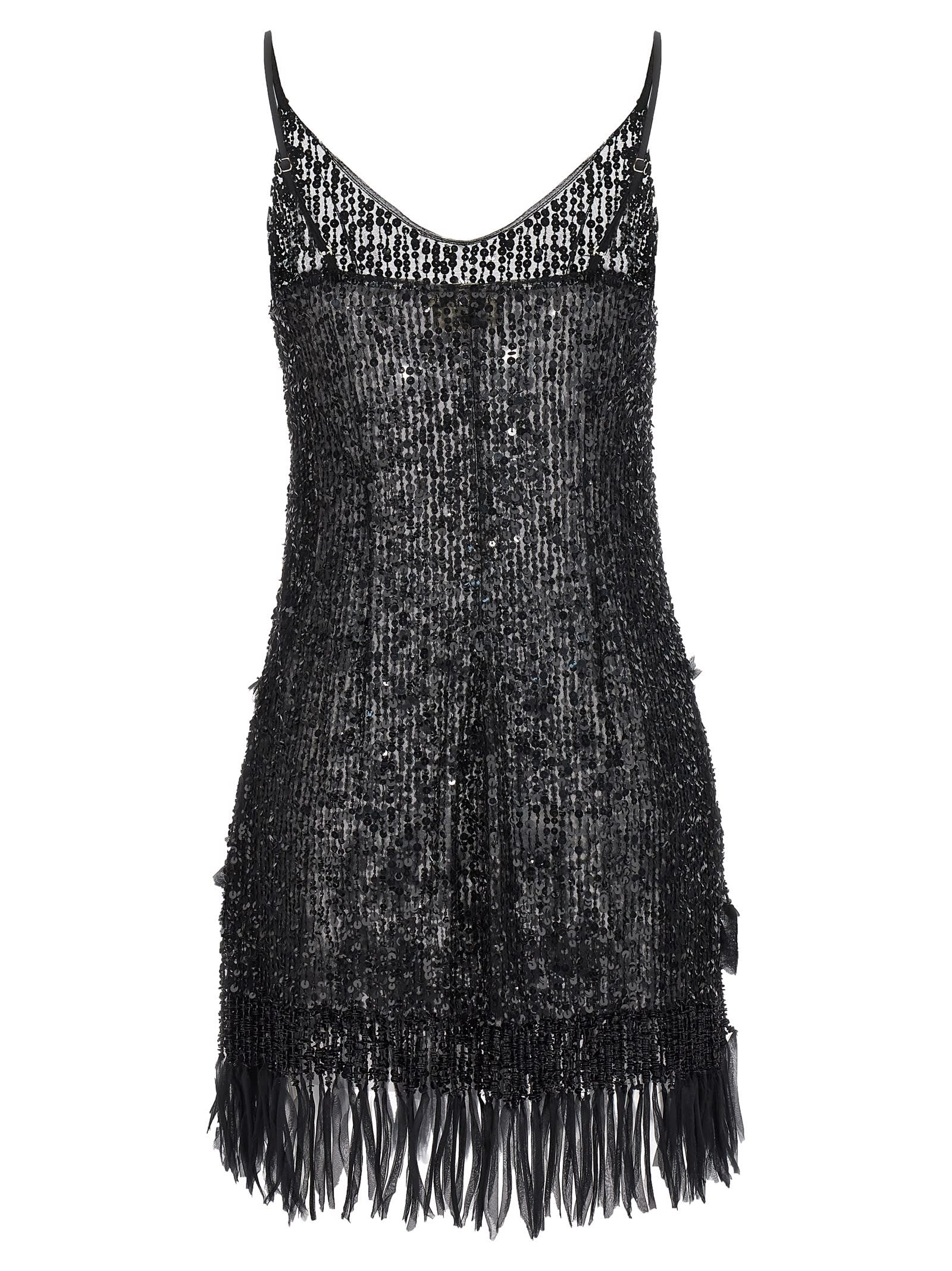 Shop Elisabetta Franchi Fringed Sequin Dress In Black