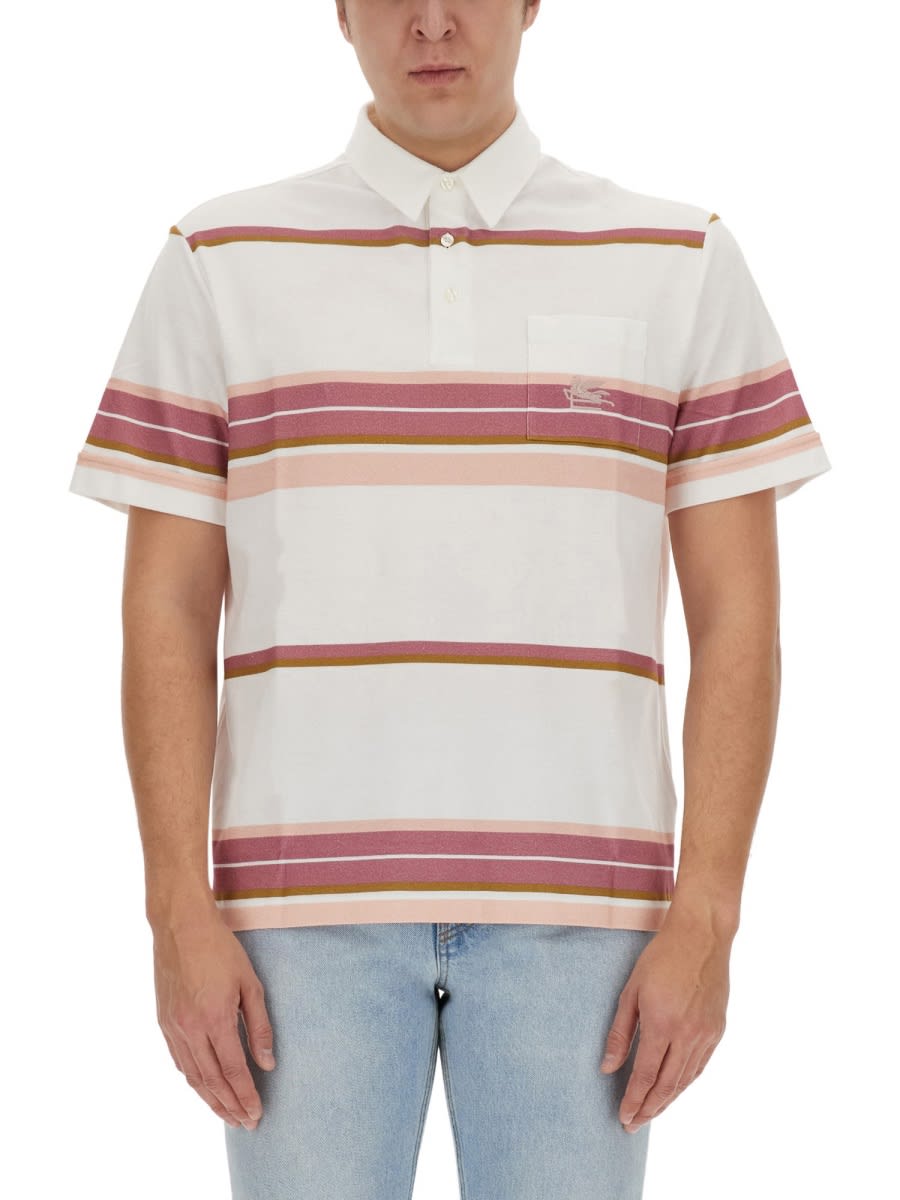 Shop Etro Polo Shirt With Pegasus Embroidery In Ivory