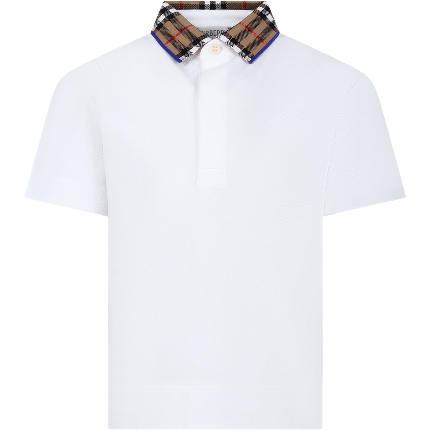Shop Burberry White Polo Shirt For Boy With Vintage Check On The Collar