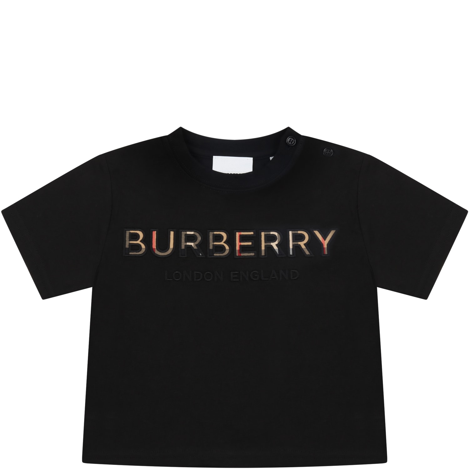 Burberry Black T-shirt For Babykids With Beige Logo