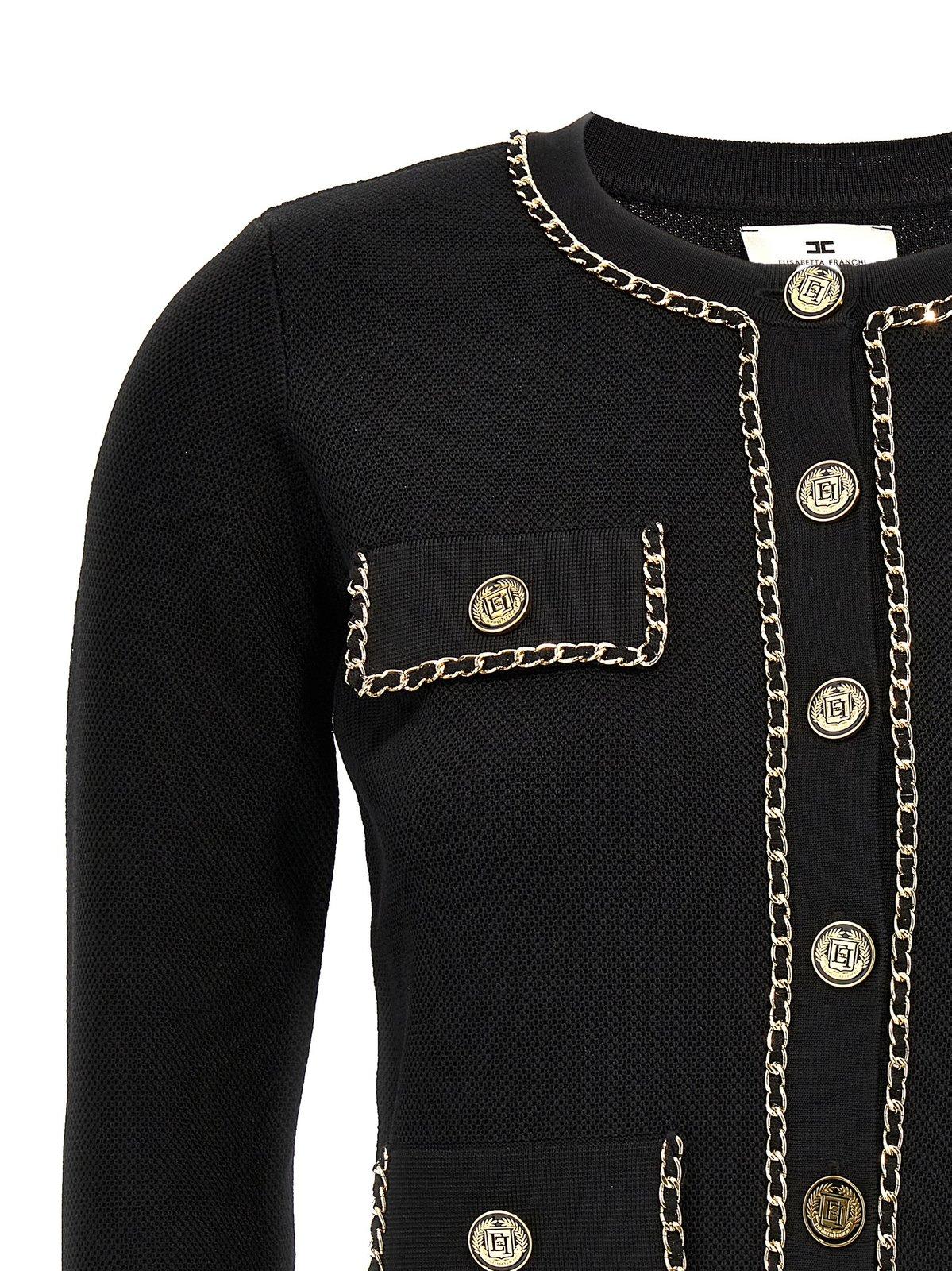 Shop Elisabetta Franchi Chain Detailed Cropped Jacket In Black