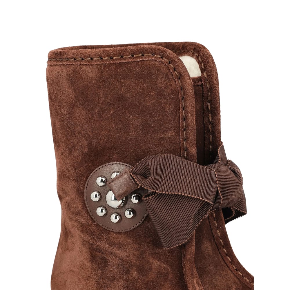 Valentino Suede Sheep Shearling Snow Booties In Brown