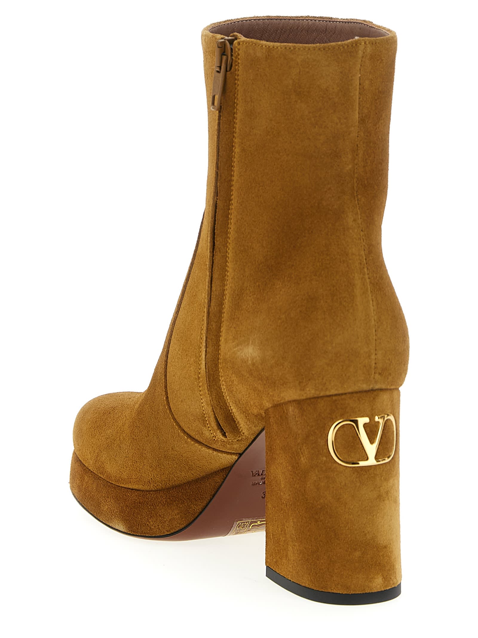 Valentino 90mm Fawcette Platform Vlogo Signature Ankle Boots In Brown