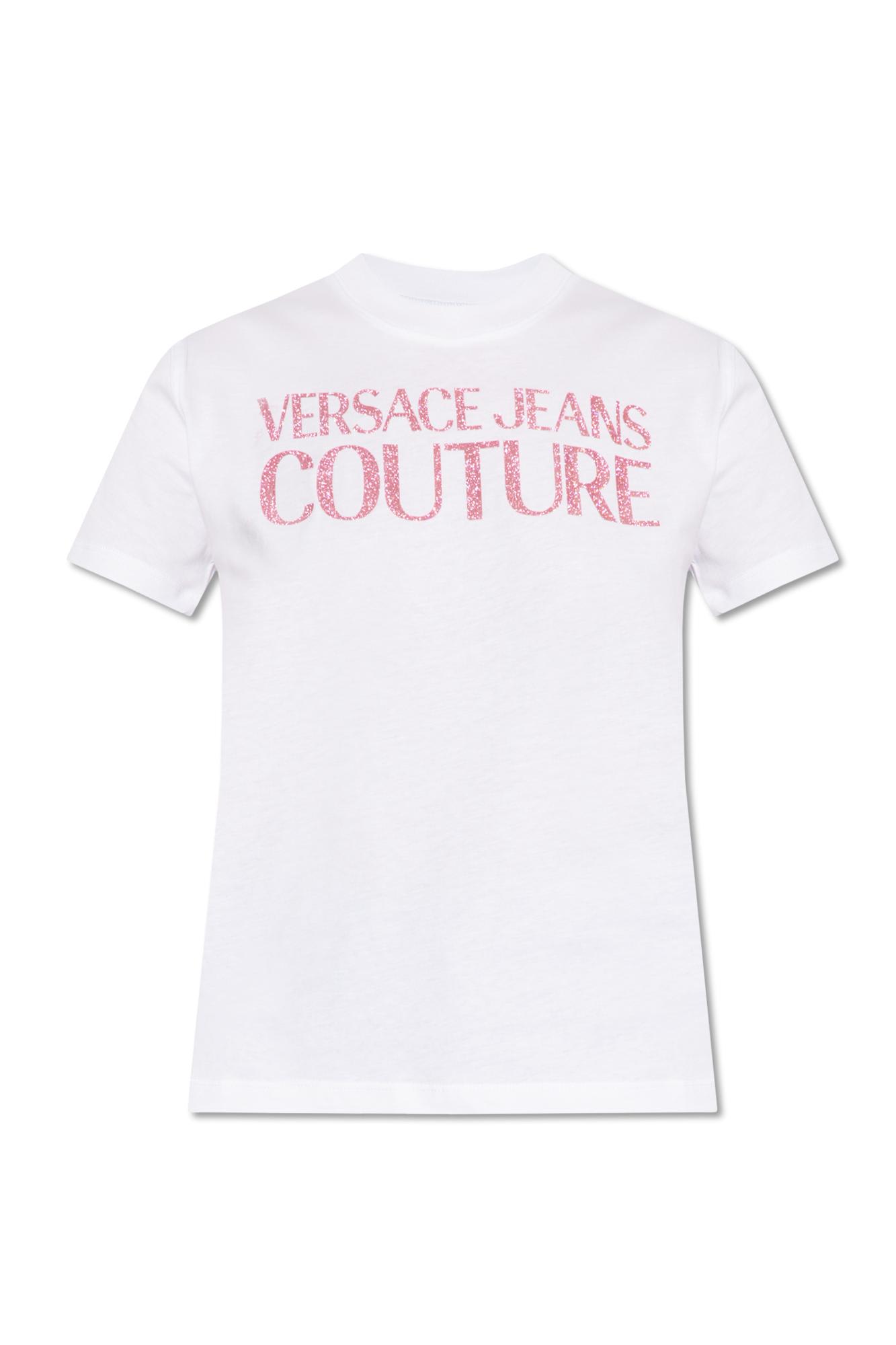 Shop Versace Jeans Couture T-shirt With Logo In Bianco