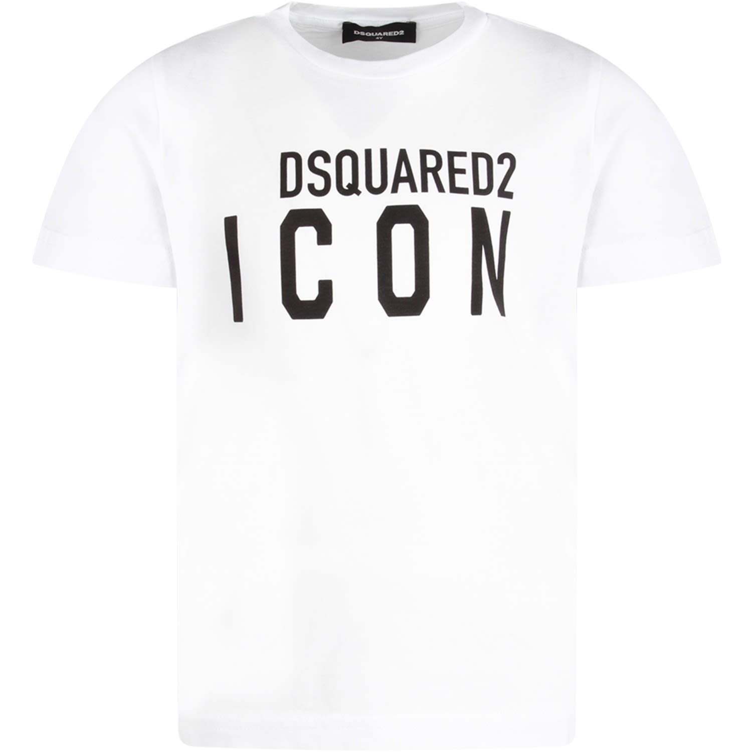 DSQUARED2 WHITE T-SHIRT FOR KIDS WITH BLACK LOGO AND WRITING,DQ04EV D00W5 DQ100