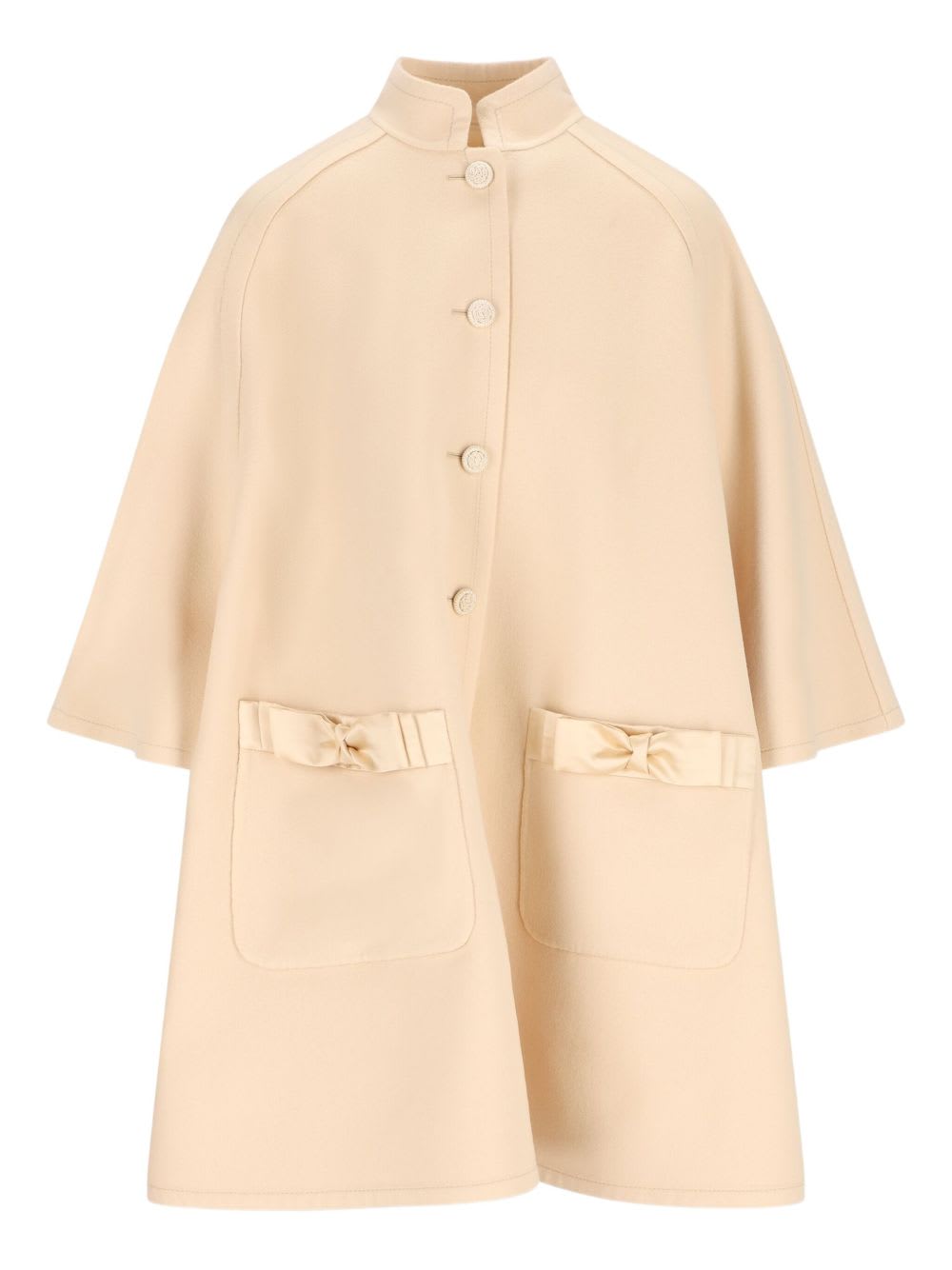 Valentino Stylish Coats With Flared Shape And Bows In Neutral