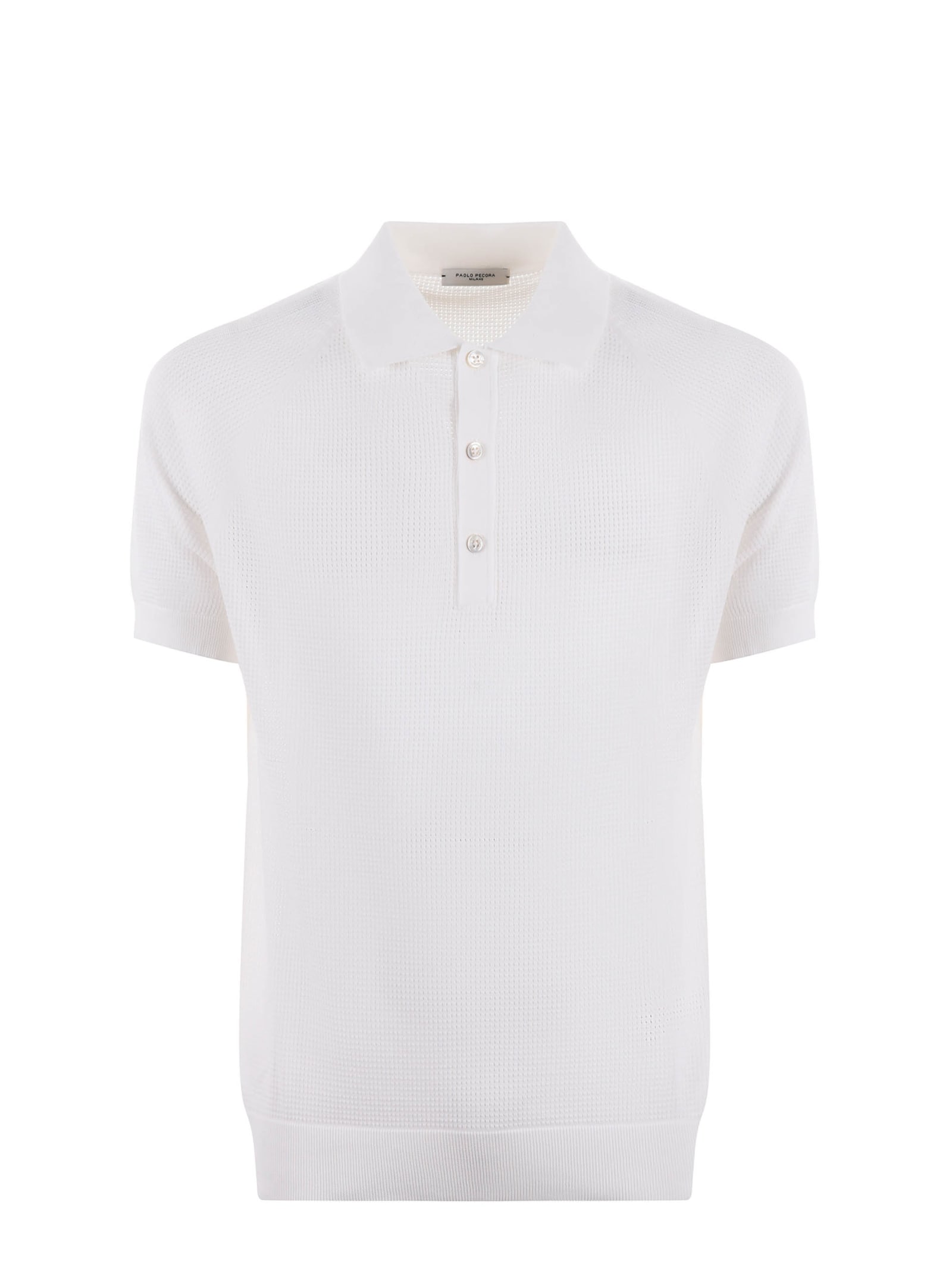 Shop Paolo Pecora Polo Shirt In Cotton Thread. In Bianco