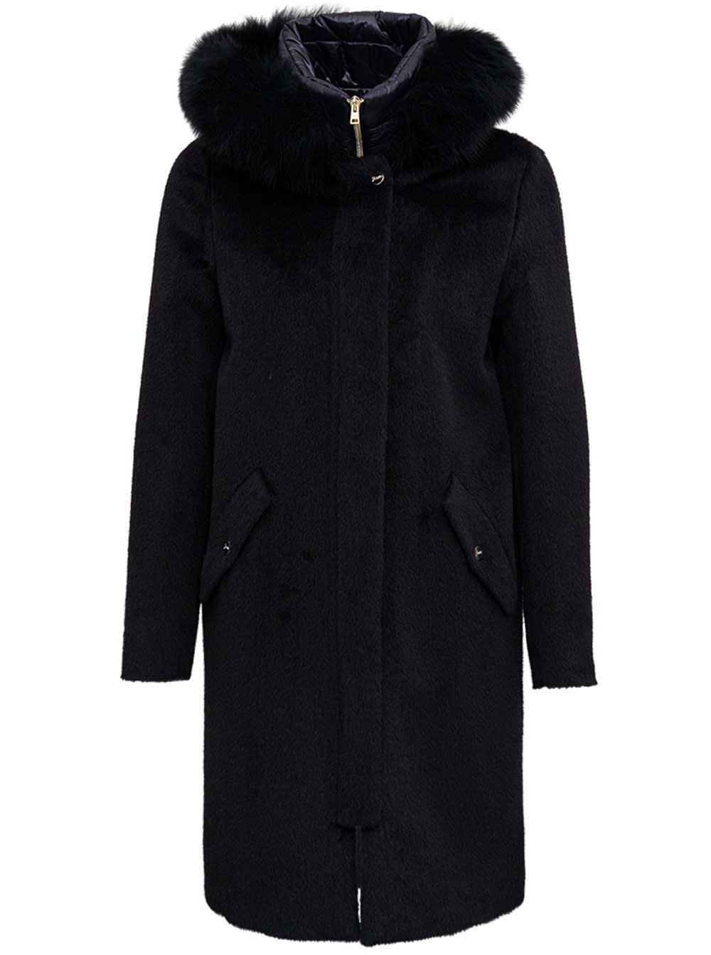 Herno Long Wool And Nylon Hooded Coat