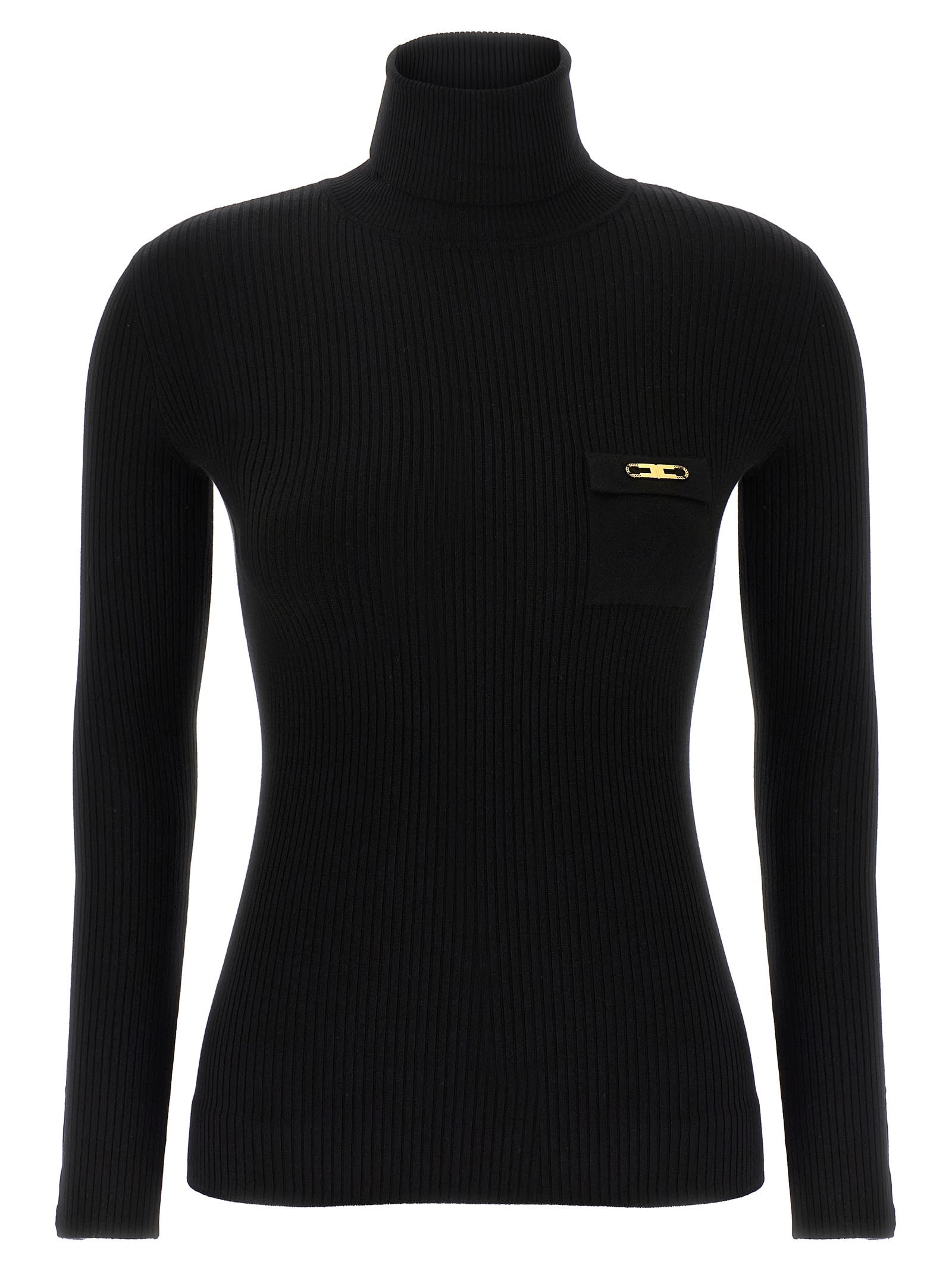 Elisabetta Franchi Ribbed Turtleneck Sweater Sweaters And Cardigans Black In Black