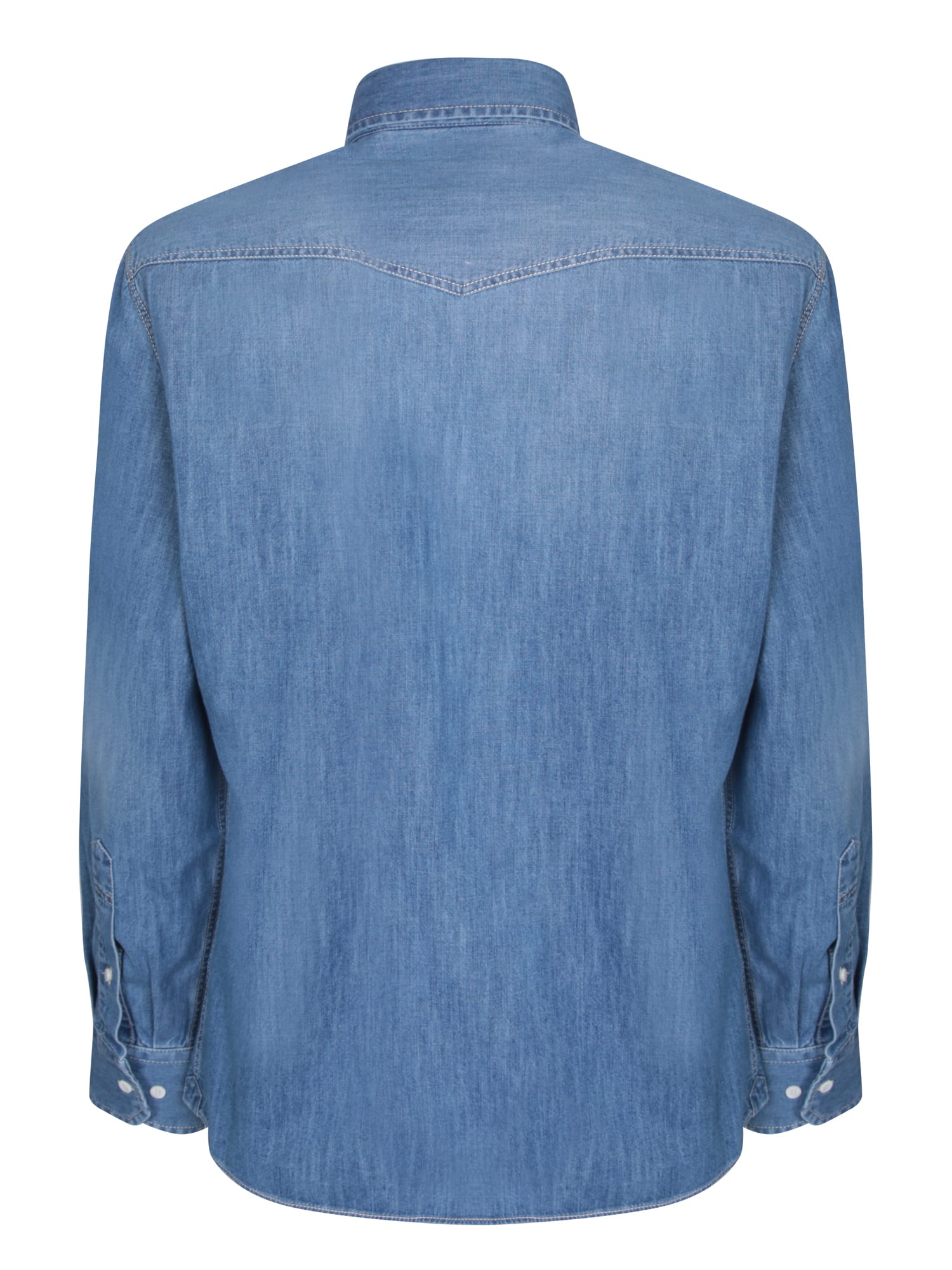 Brunello Cucinelli Cotton Snap Button Shirt In Blue