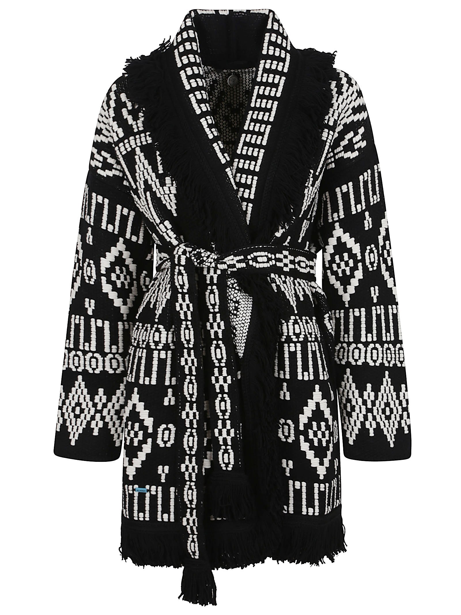 Alanui Belted Fringed Wool-blend Jacquard Cardigan