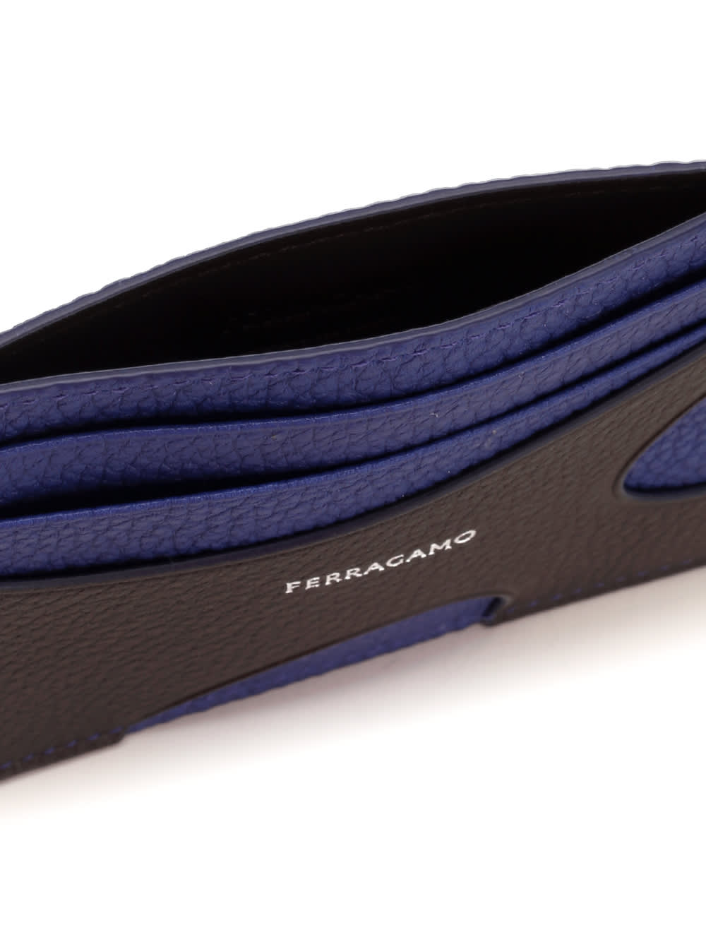 Shop Ferragamo Black Card Holder With Blue Cut Out In T.moro/lapis