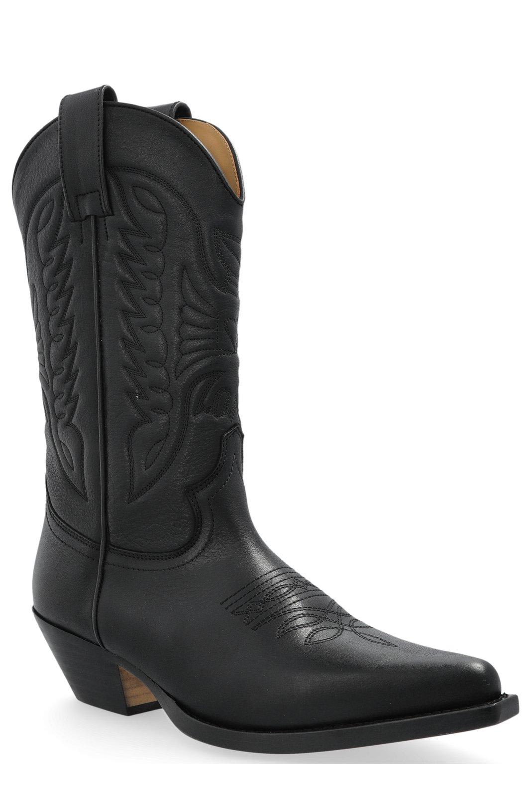 Mm6 Maison Margiela Pointed Toe Leather Boots With Double Pull-tabs