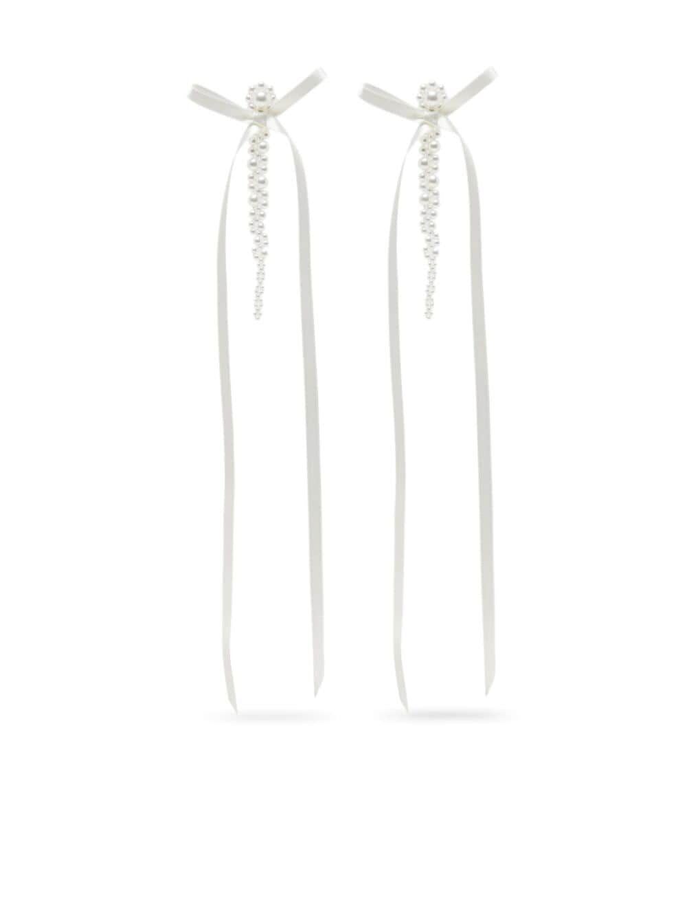 Shop Simone Rocha Bow Ribbon Drip Earrings In Pearl Ivory