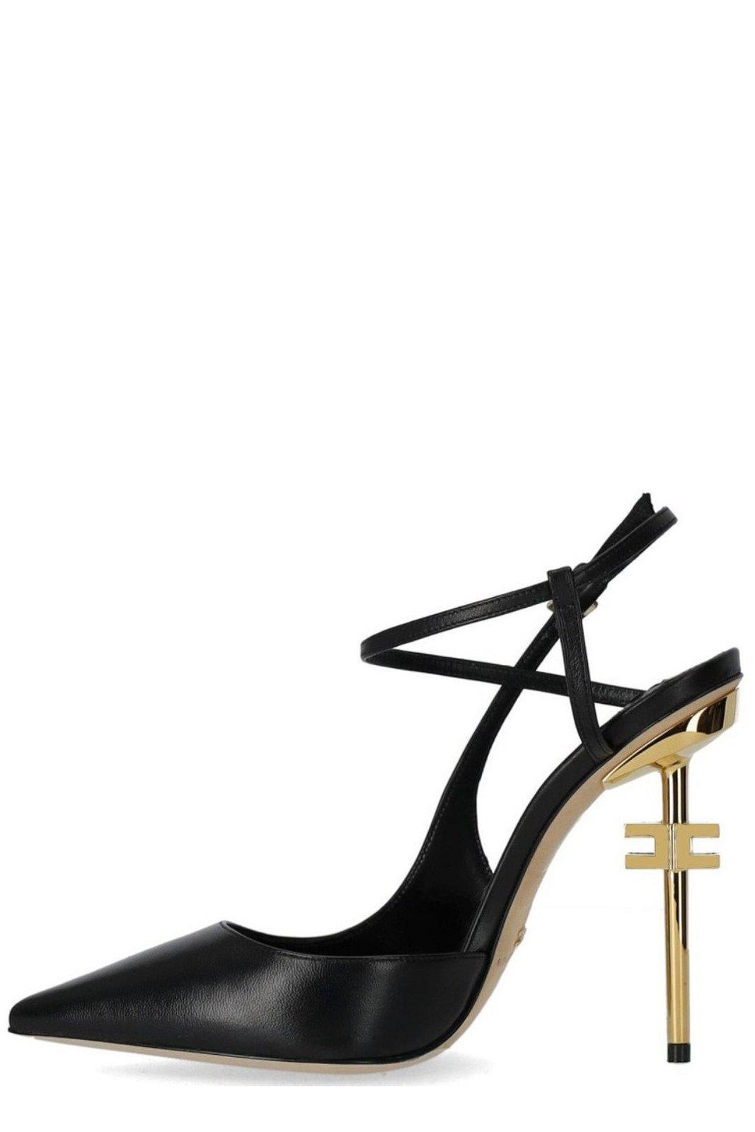 Shop Elisabetta Franchi Logoed Heel Slingback Pumps In Black