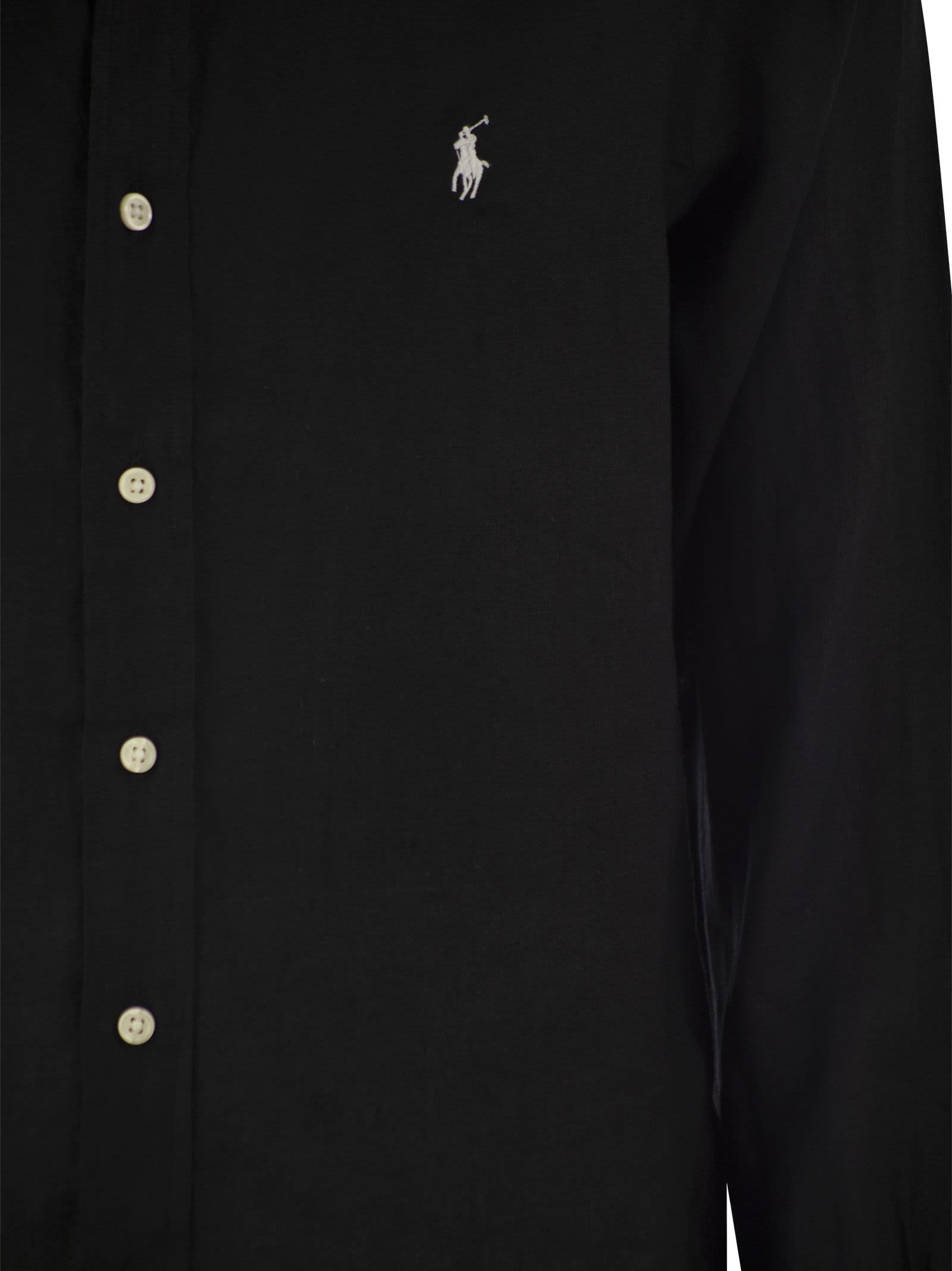 Polo Ralph Lauren Black Shirt With Button-down Collar And Pony Embroidery On The Front In Black