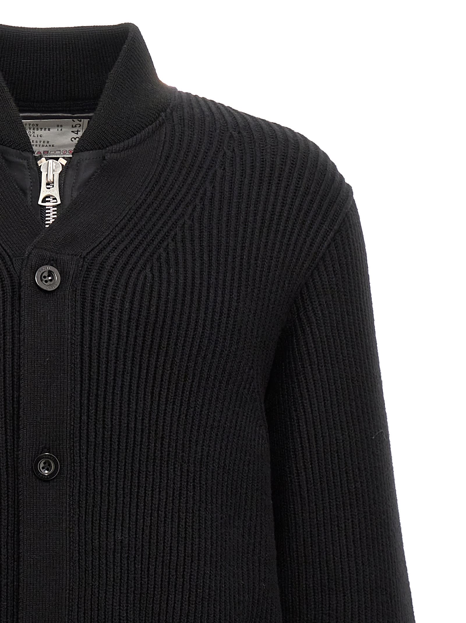 Shop Sacai Nylon Insert Cardigan In Black