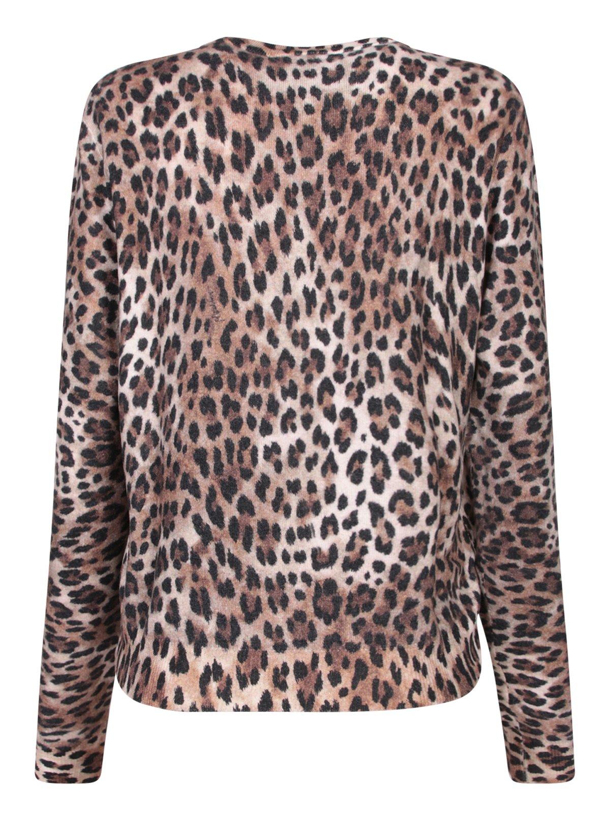 Shop Moschino Leopard Pattern Crewneck Jumper In Beige