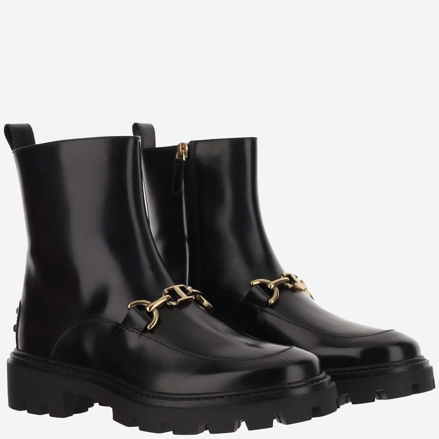 Shop Tod's Leather Ankle Boots With Horsebit In Black