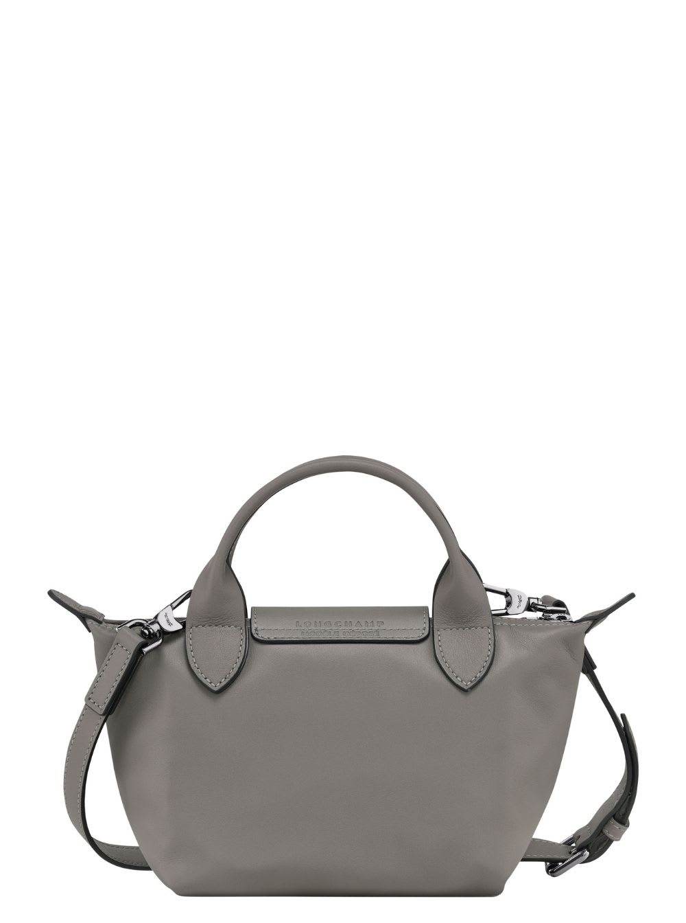 Longchamp Le Pliage Xtra Grey Shoulder Bag With Engraved Logo On The Front In Leather Woman In Grey