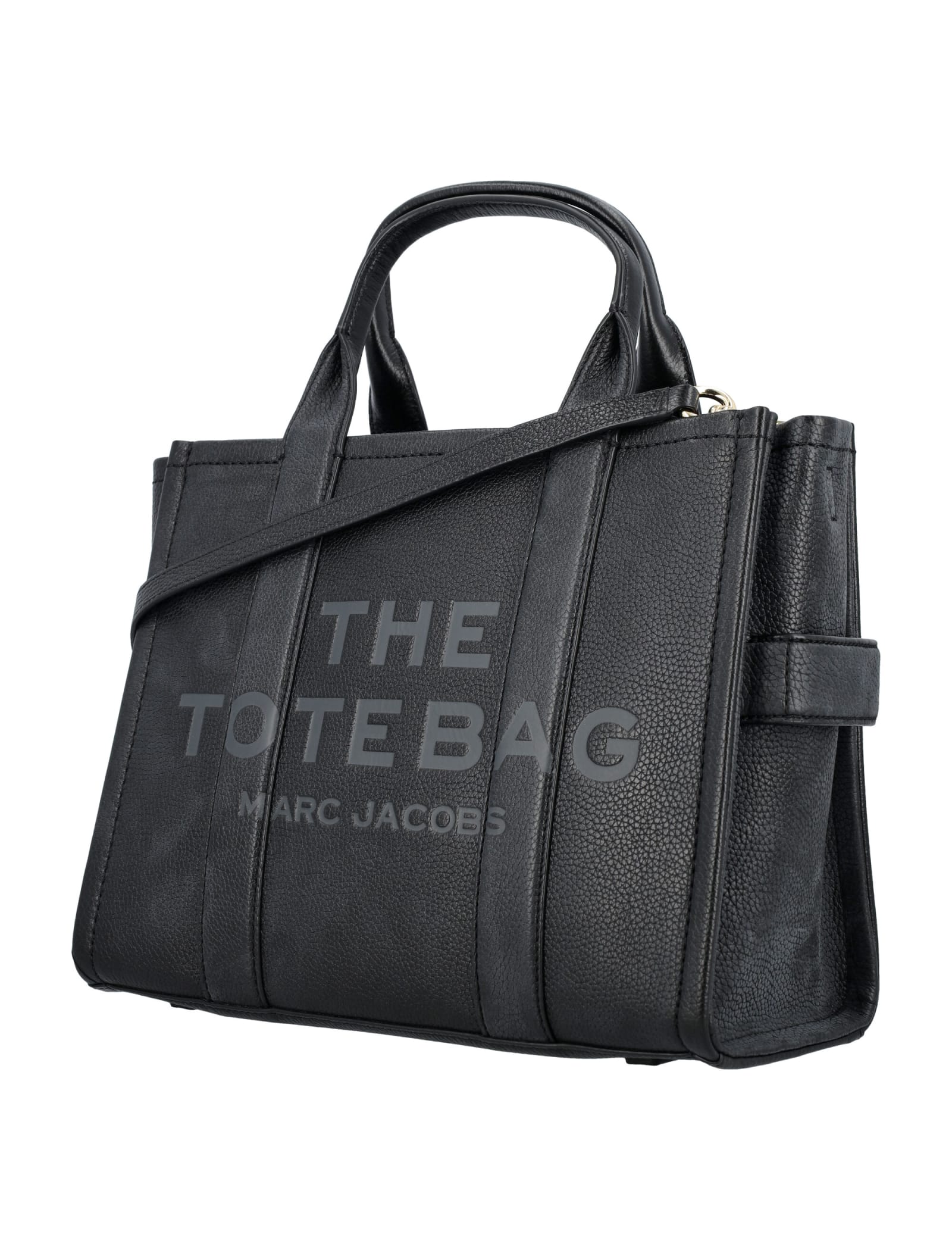 Shop Marc Jacobs The Leather Medium Tote Bag In Black