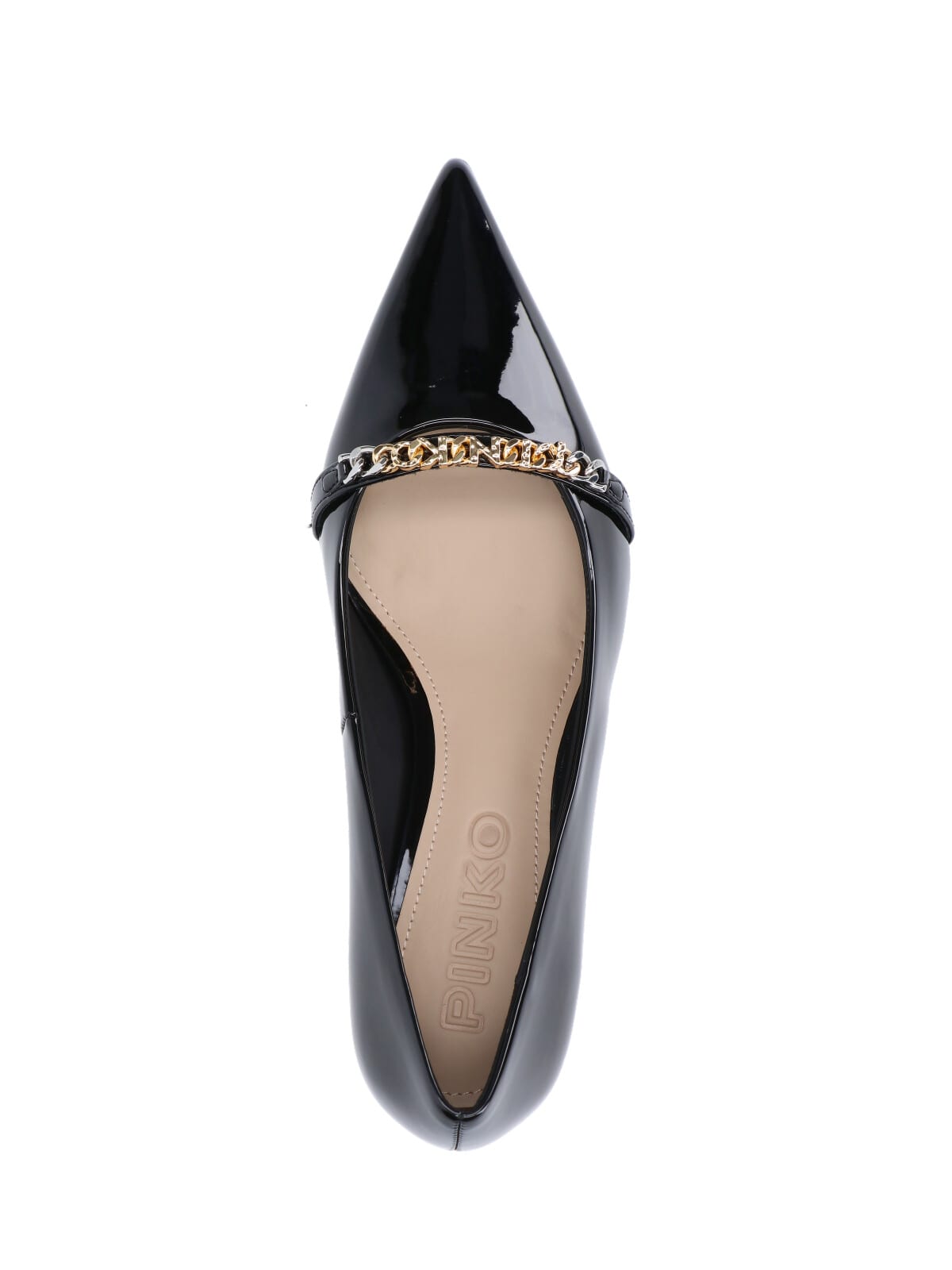 Pinko Glossy Black Patent Pointed-toe Pumps With Chain Detail In Black