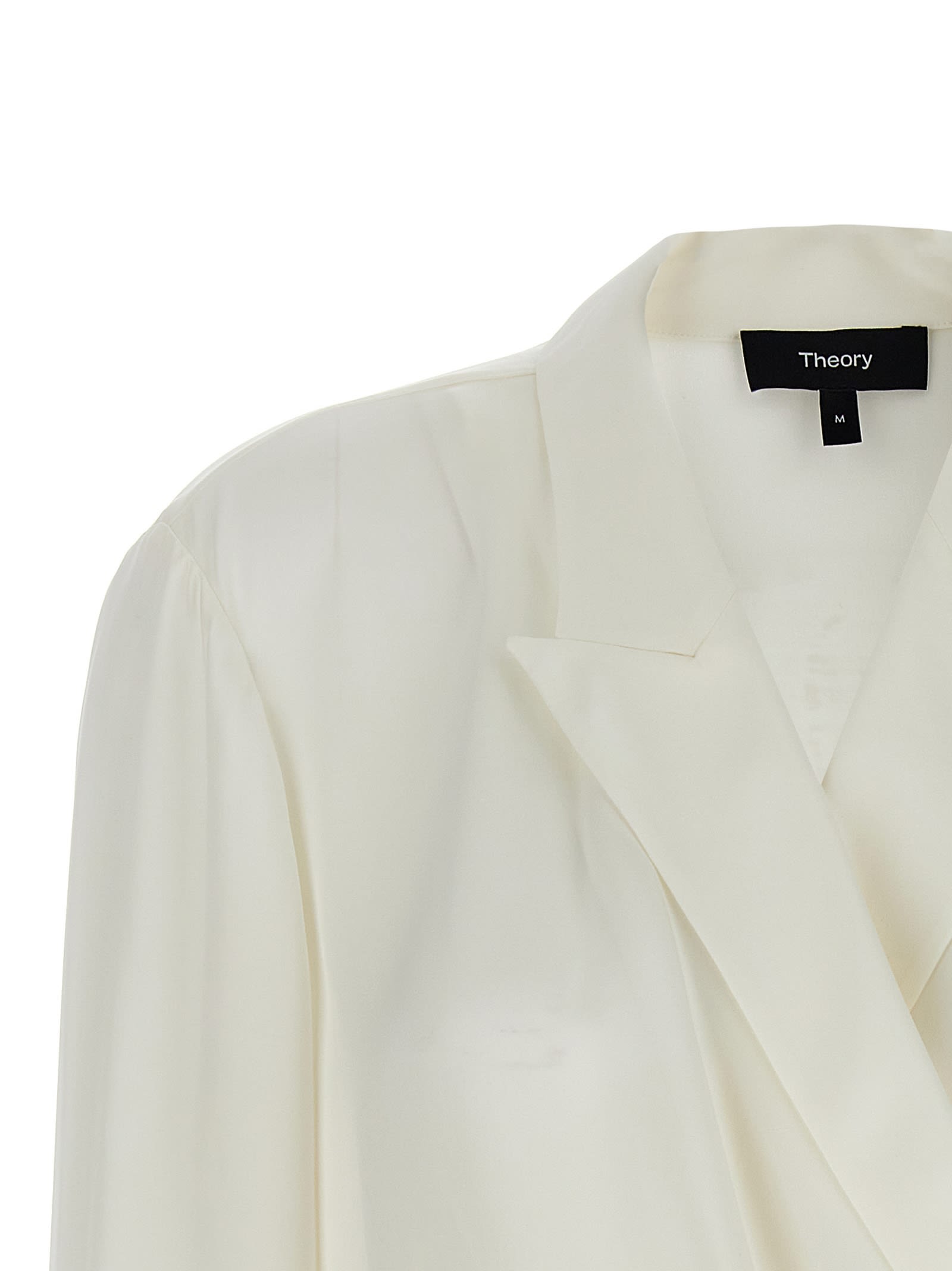 Theory White Blouse With Peak Revers And Crossover Neck In White