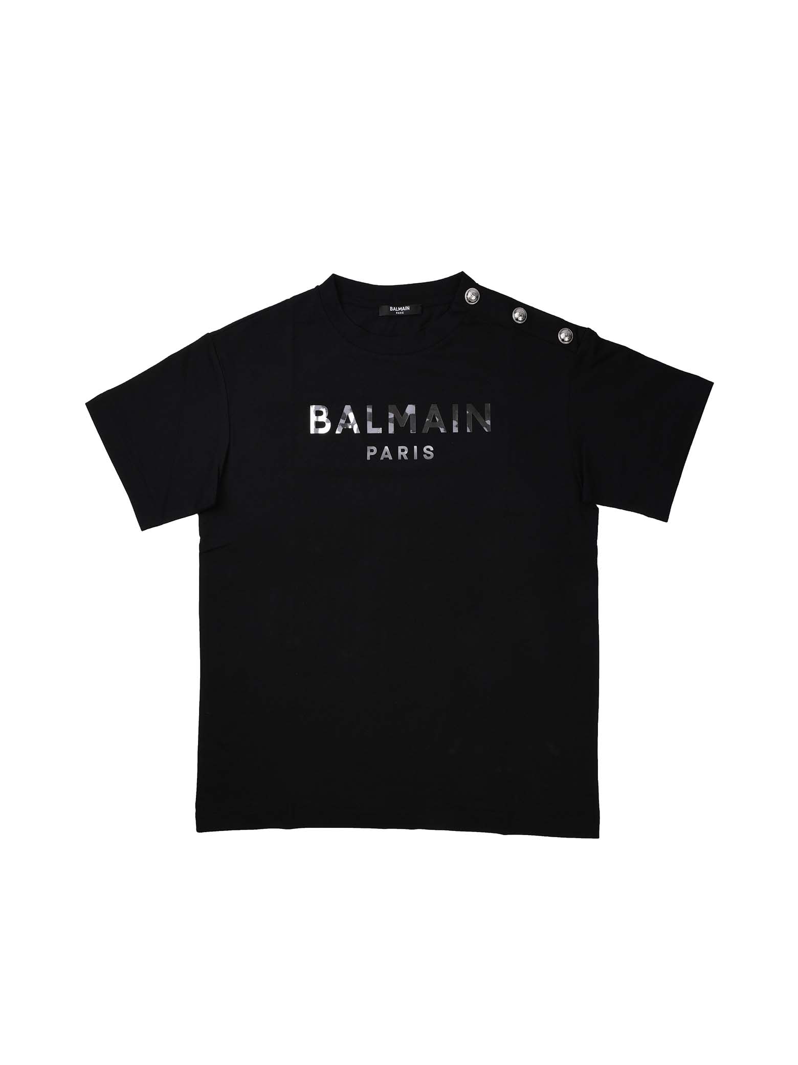 Balmain Black Short Sleeve T Shirt With Buttons