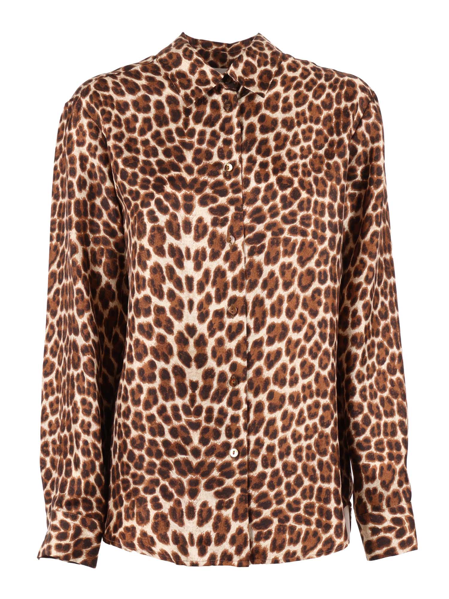 P.a.r.o.s.h . Leopard Print Silk Shirt With Pointed Collar And Overfit Silhouette In Multi