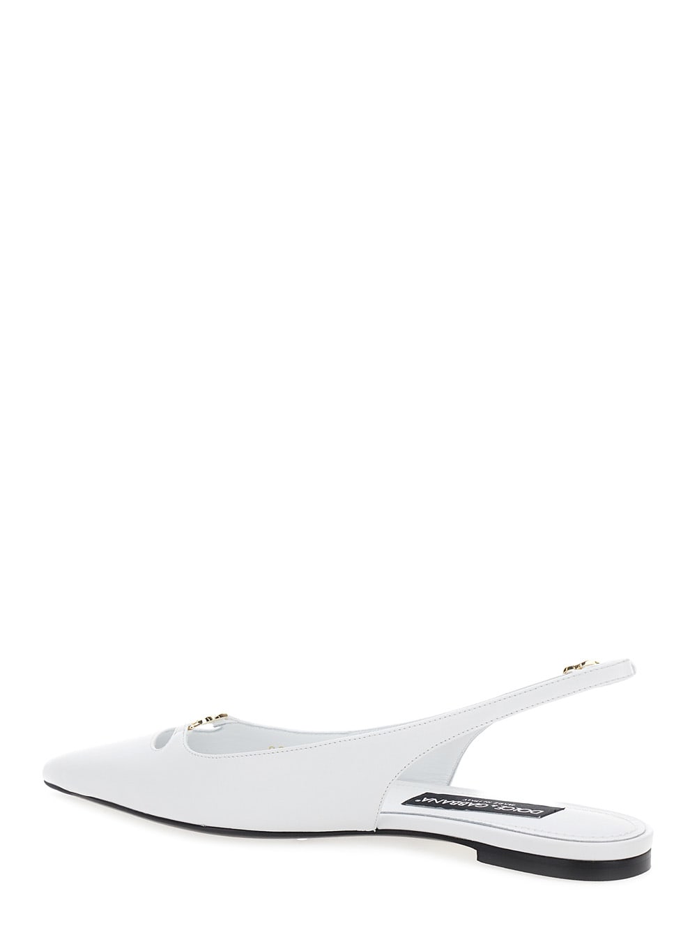 Dolce & Gabbana White Slingback Ballet Flats With Logo Detail In Leather Woman In White