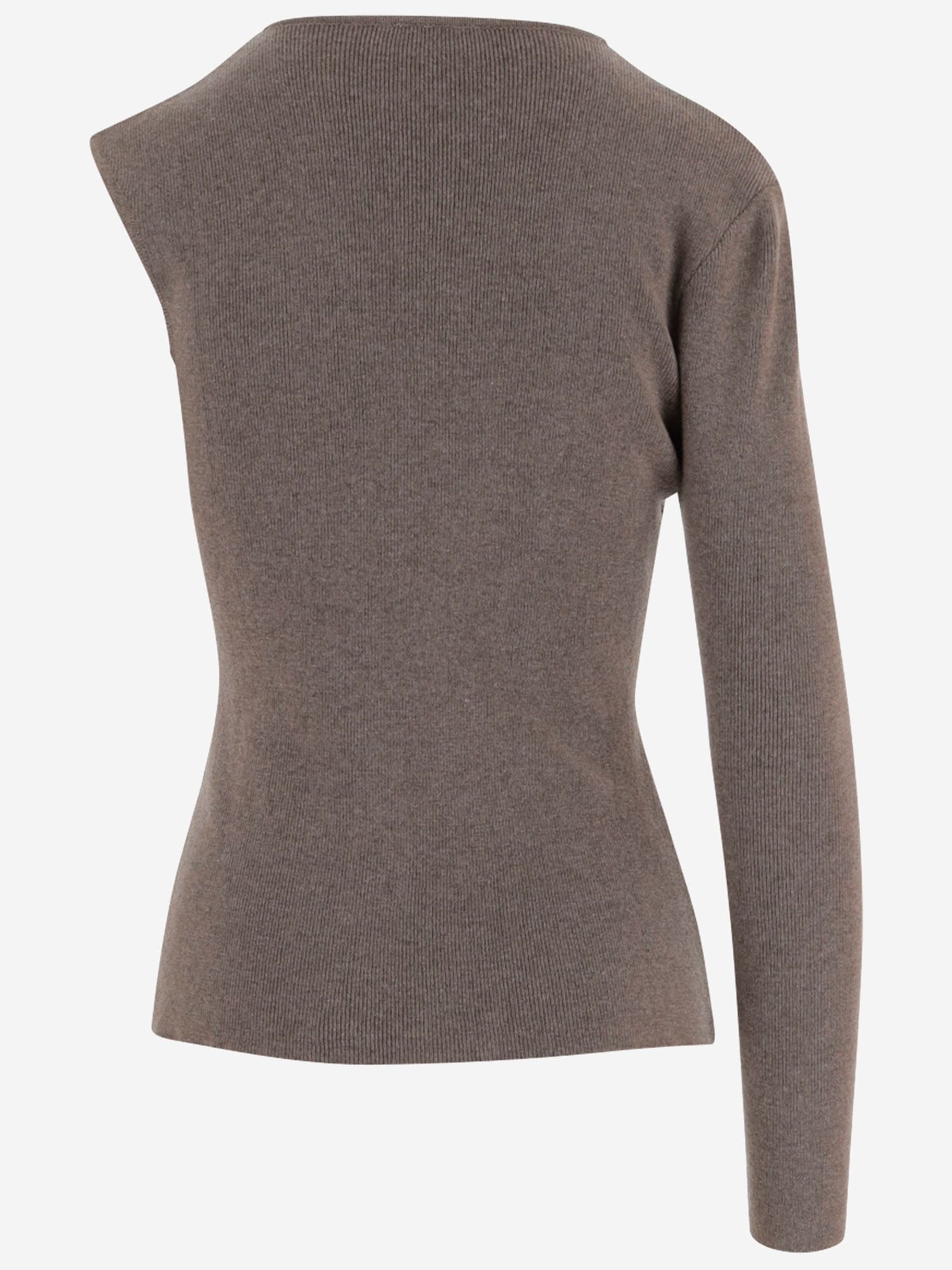 Magda Butrym Asymmetrical Wool Sweater With High Neck And Side Draping In Brown
