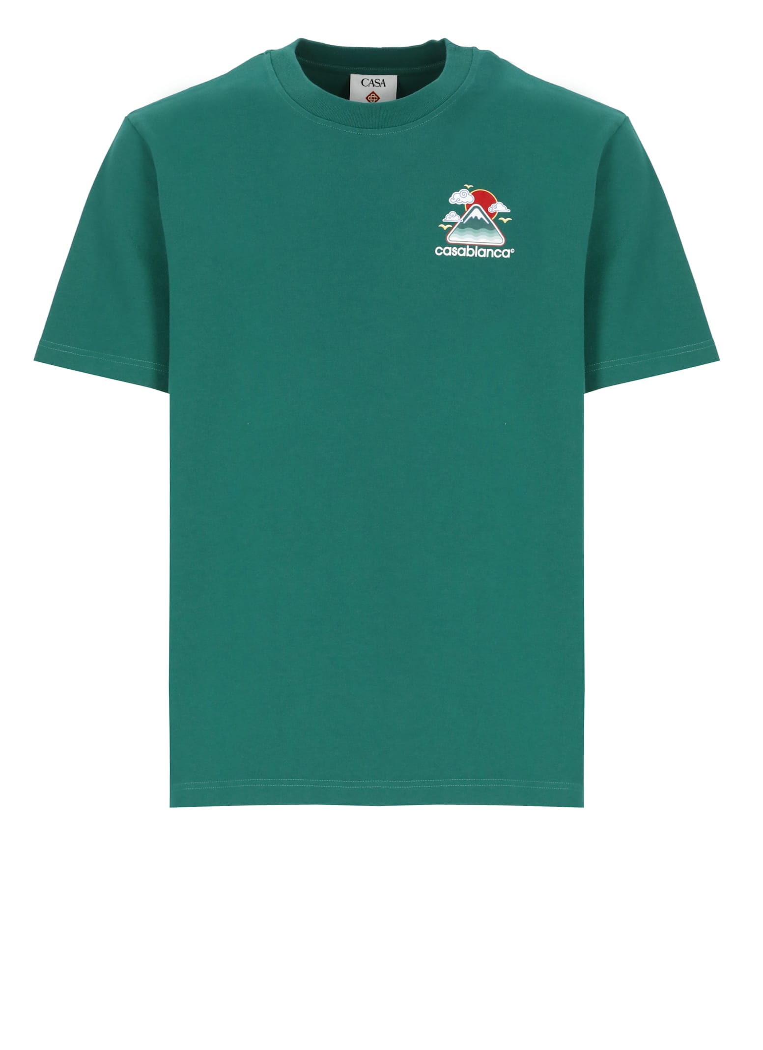 Casablanca Graphic Print Green Cotton T-shirt With Crew Neck Design In Green