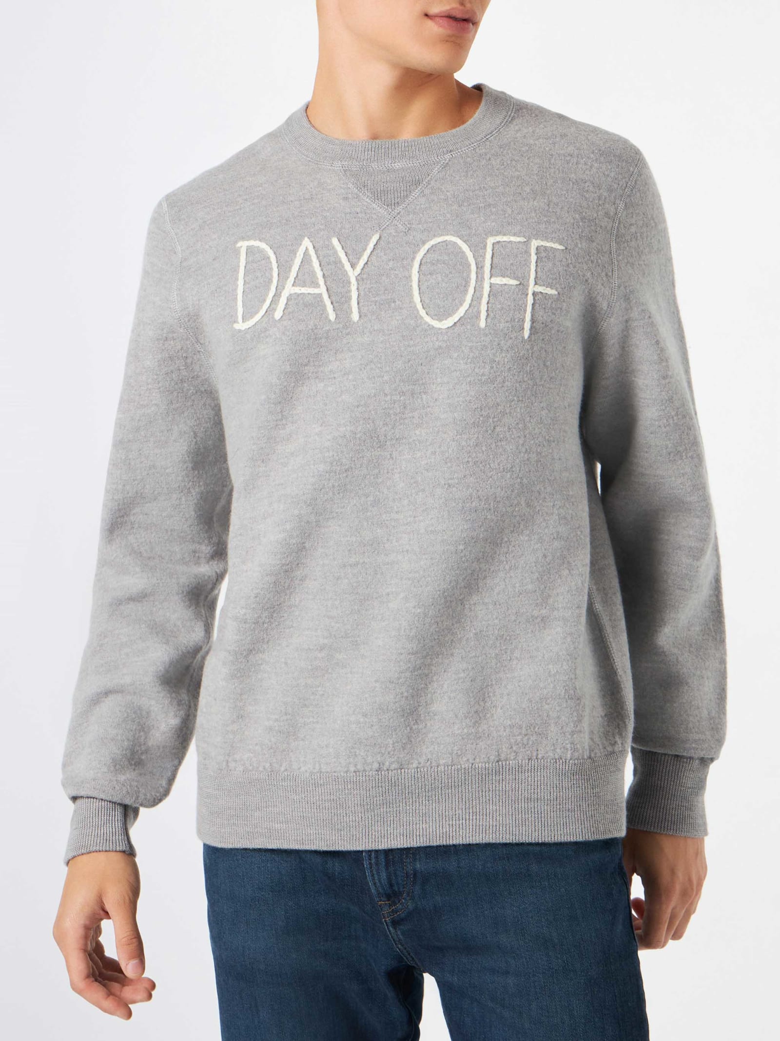 MC2 Saint Barth Man Crewneck Knitted Sweater With Day Off Embroidery