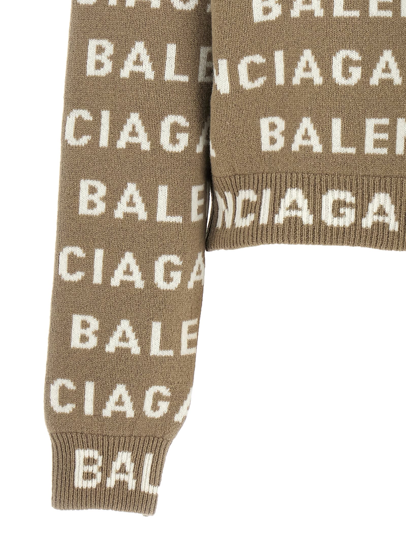 Shop Balenciaga All-over Logo Sweater In Beige