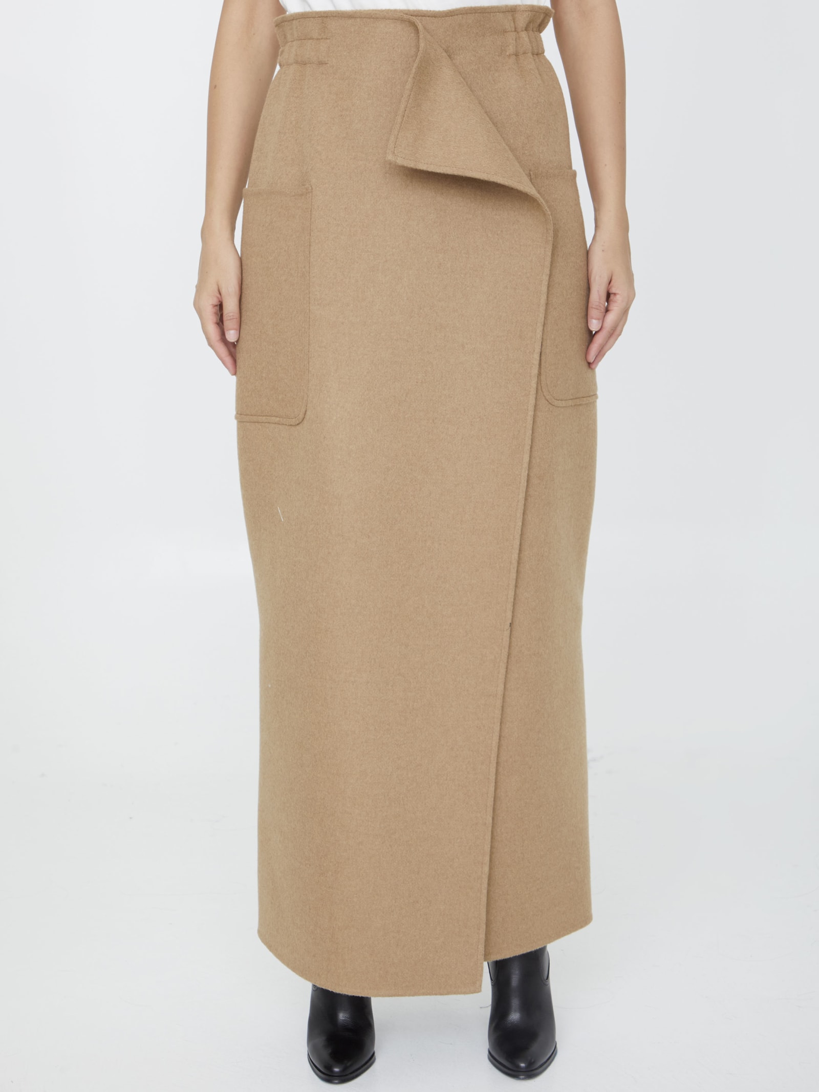 Shop Max Mara Carbone Skirt In Camel