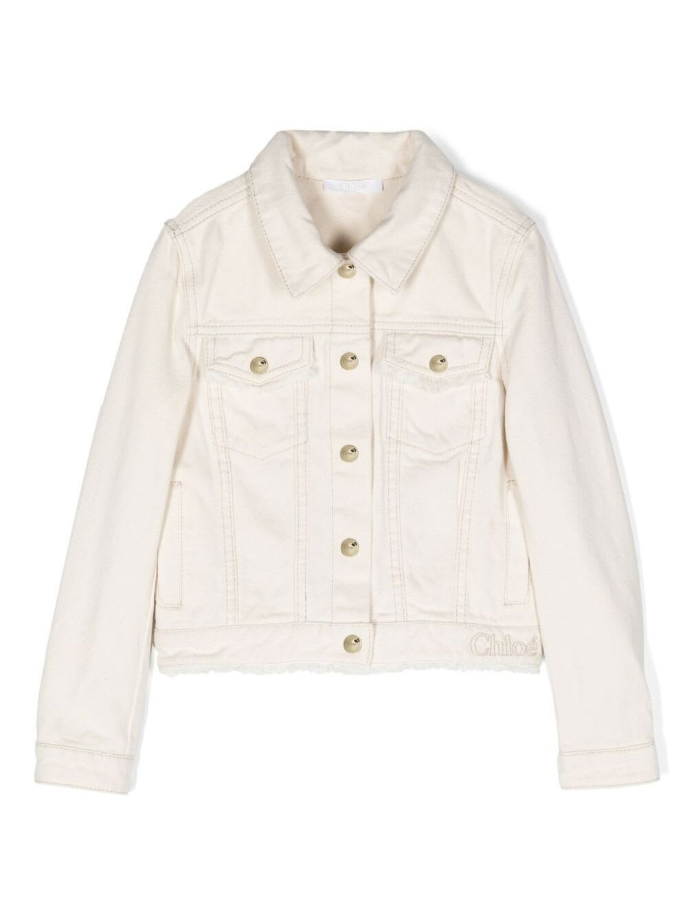 Chloé Logo-embroidered Denim Jacket In White