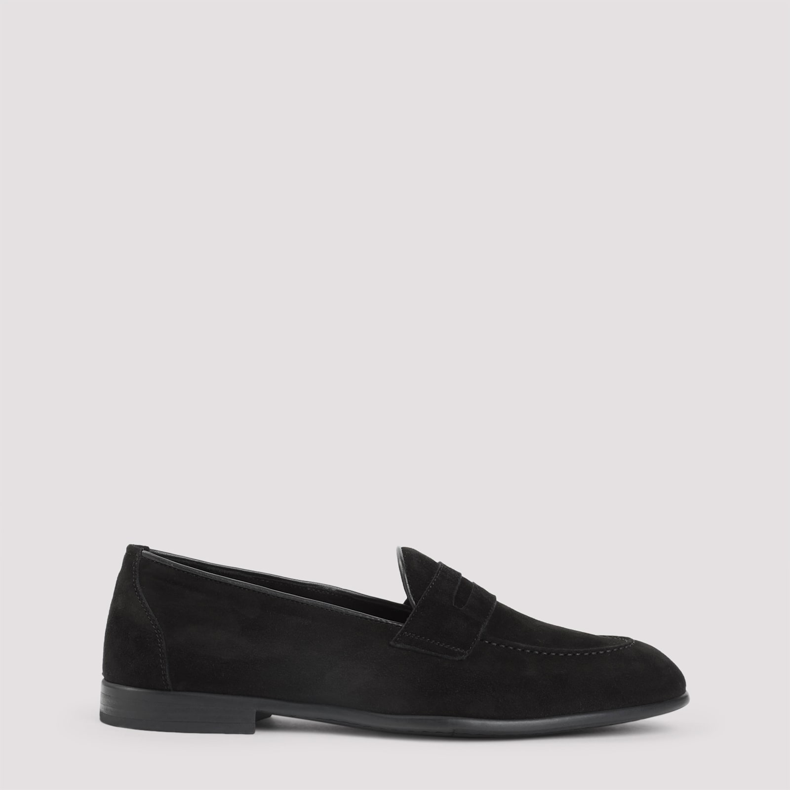 Brioni Almond Toe Suede Leather Penny Loafers In Black
